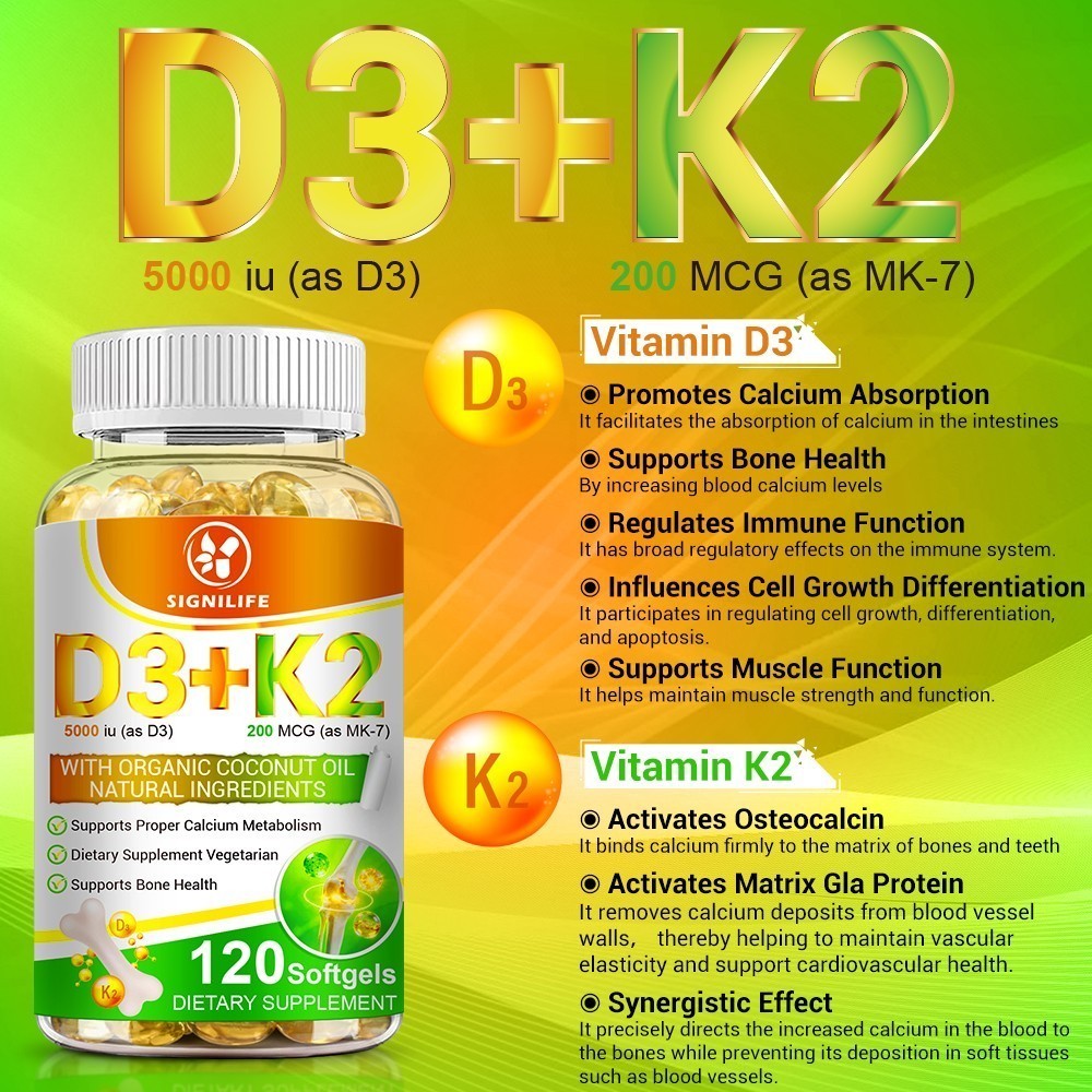 Vitamin D3 5000 IU + K2 200mcg 120 Capsules Extra Strength D3 K2 Supplements
