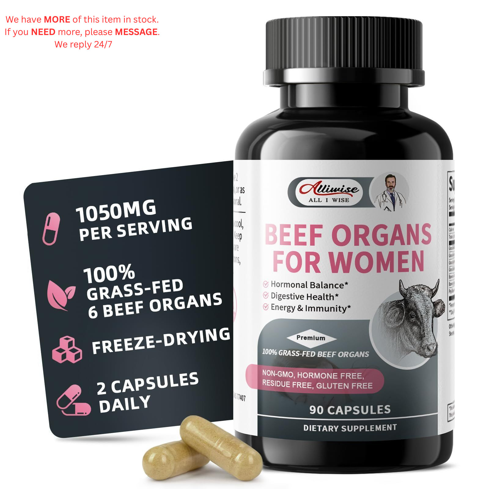 Beef Organ Supplement for Women – 90 Count (Pack of 1), Brown