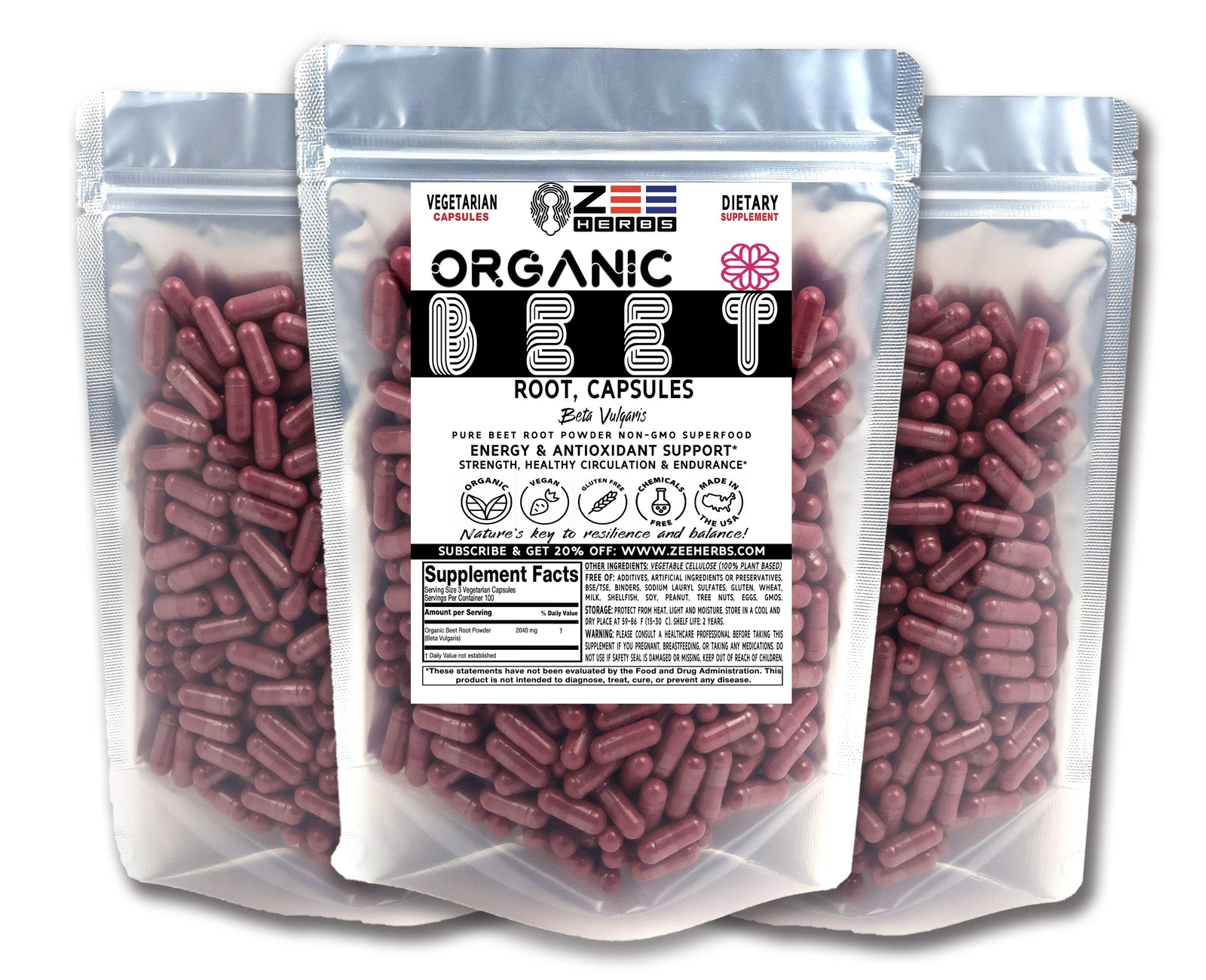 Organic Beet Root Capsules 2040mg – Nutrient-Dense Superfood for Energy & Vitali