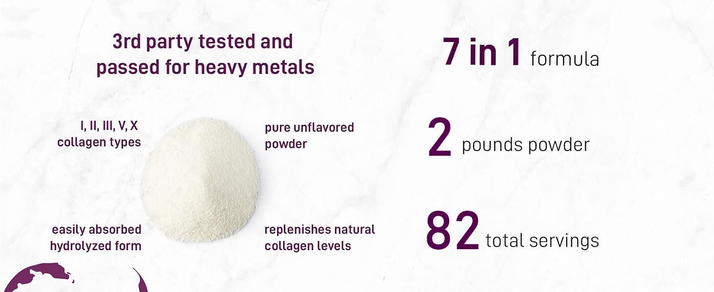 2 lb Multi Collagen Peptides Powder Hydrolyzed Protein Peptide Type I,II,III,V,X