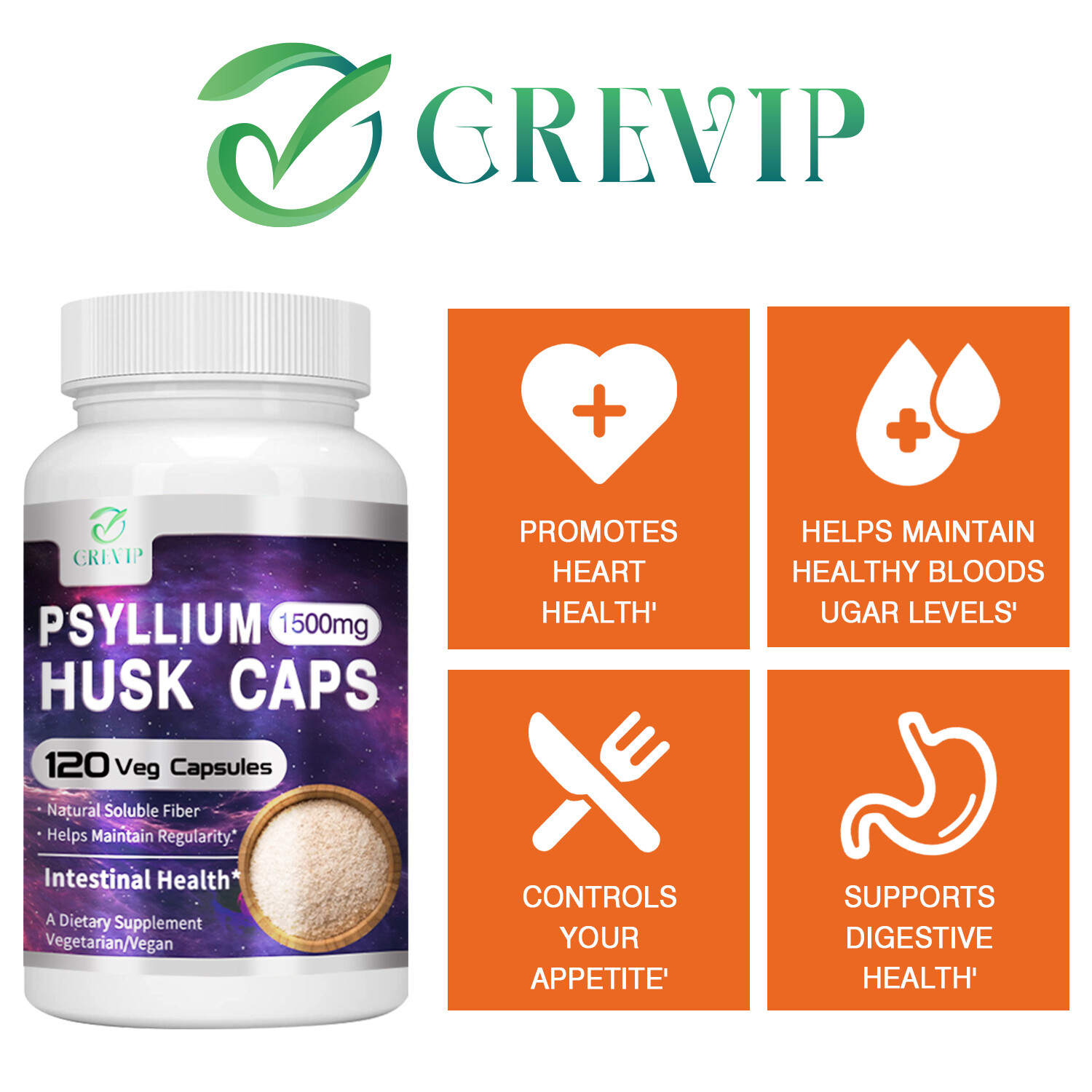 120pcs Psyllium Husk Caps – High Absorption, Natural Soluble Fiber Supplements