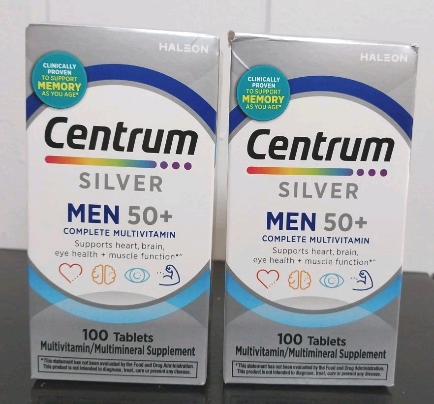 2 Centrum Silver Men 50 Plus MultiVitamin/Multimineral – 100 Tablets EXP 10/27