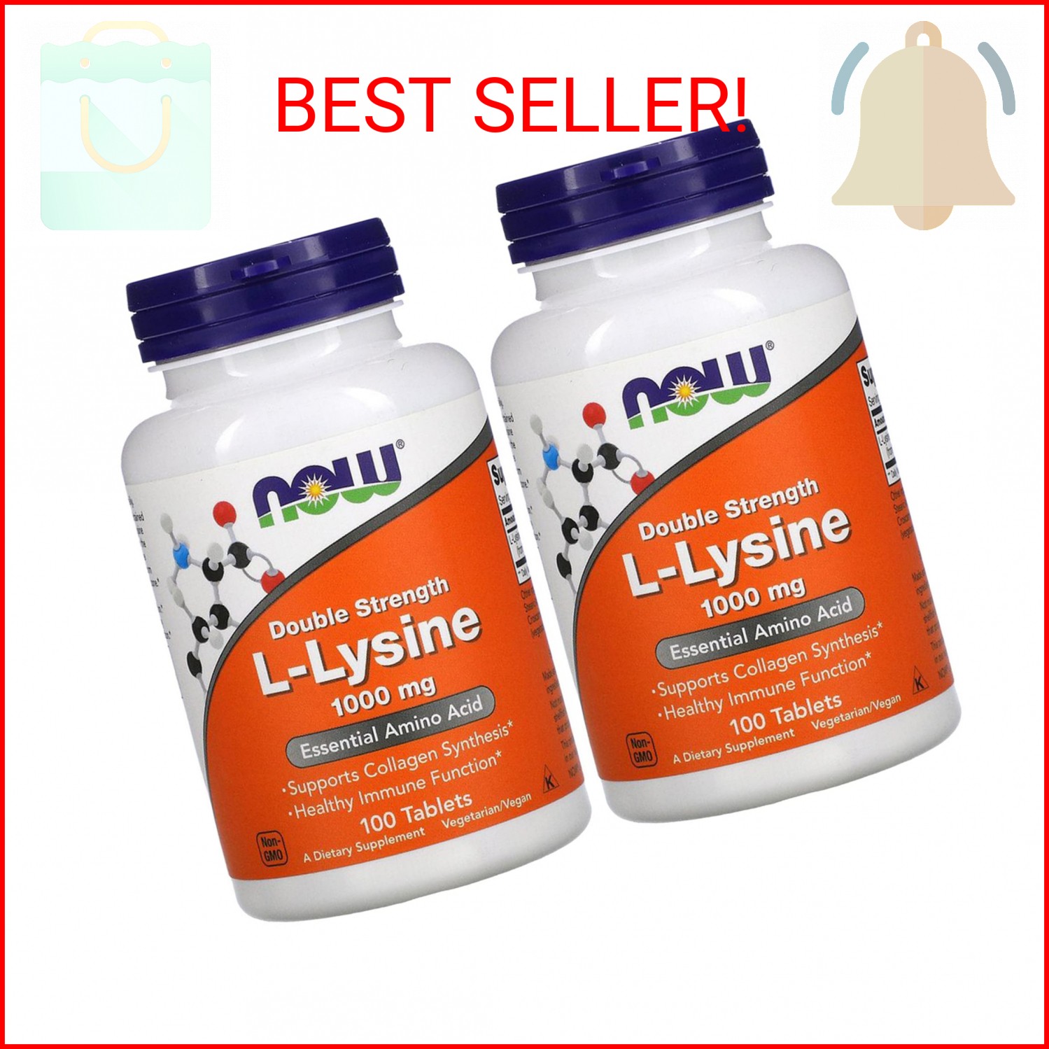 NOW Foods L-lysine 1000mg, 100 Count (Pack of 2)