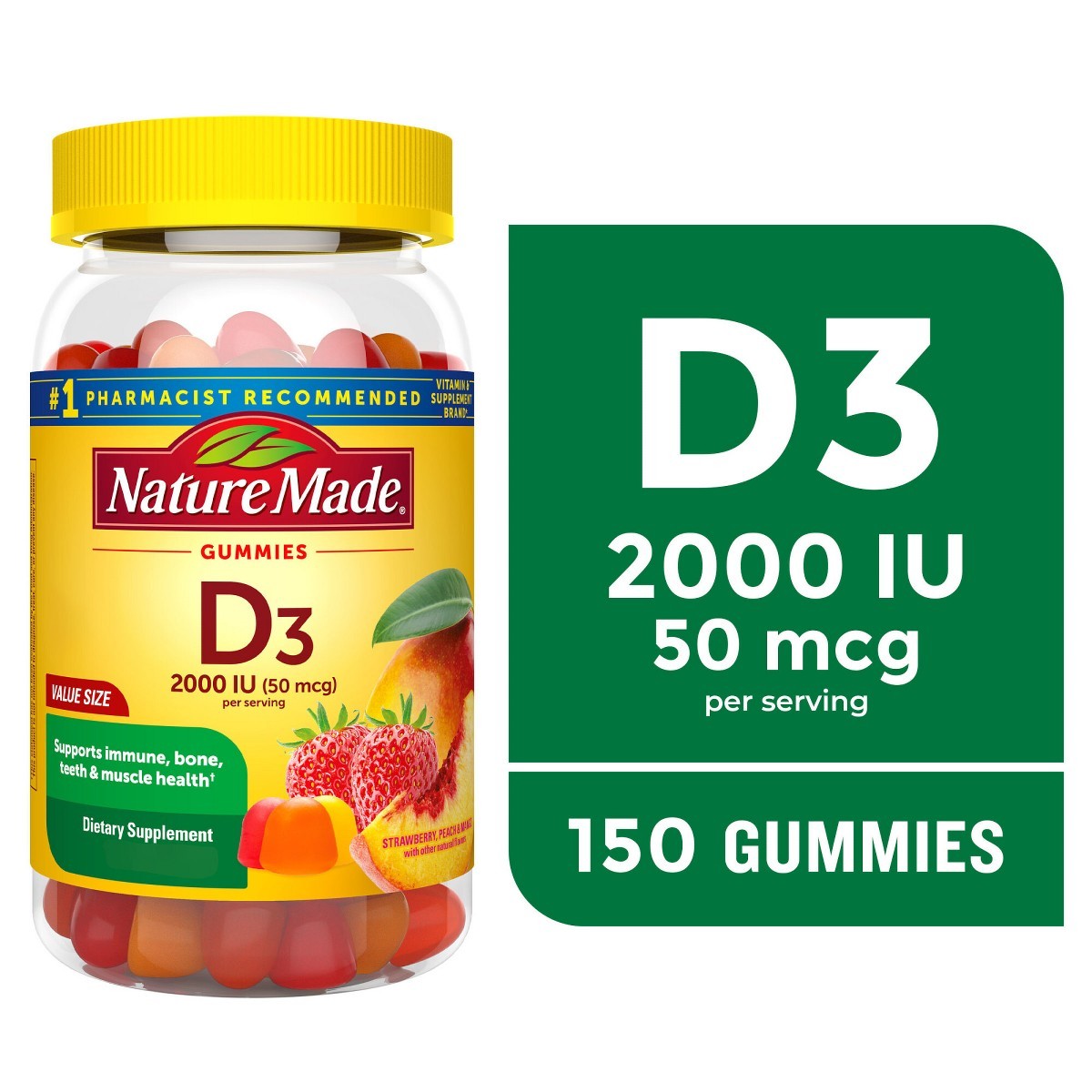 Nature Made Vitamin D3 2000 IU (50 mcg), for Bone Health and Immune – 150ct