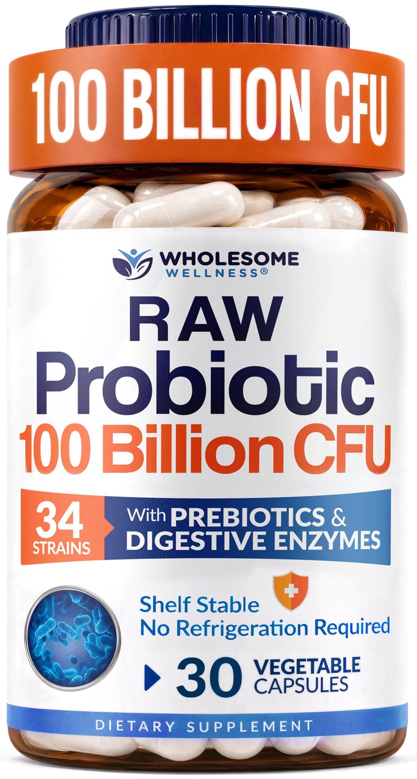 Wholesome Wellness Organic Raw Probiotics 100 Billion 30 Count (Pack of 1)