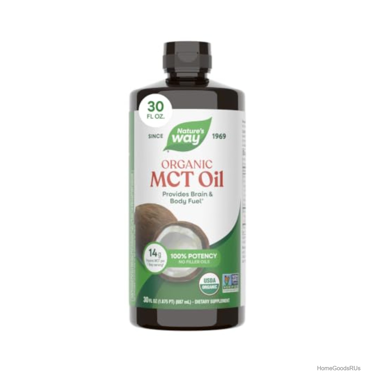 Organic MCT Oil 30 Fl Oz Coconut Keto Paleo C8 C10 14g Per Serving Unflavored