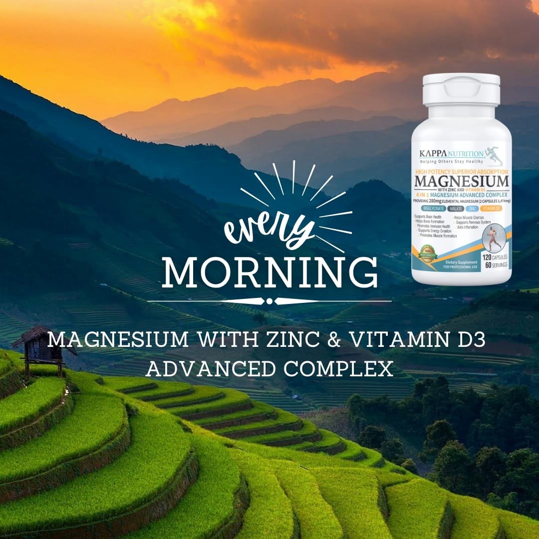 Kappa Nutrition Magnesium 4-in-1, 280mg Elemental 120 Count (Pack of 1)