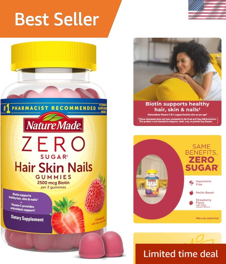 Delicious Strawberry Biotin Gummies – 2500 mcg for Hair, Skin & Nails, 120 Count