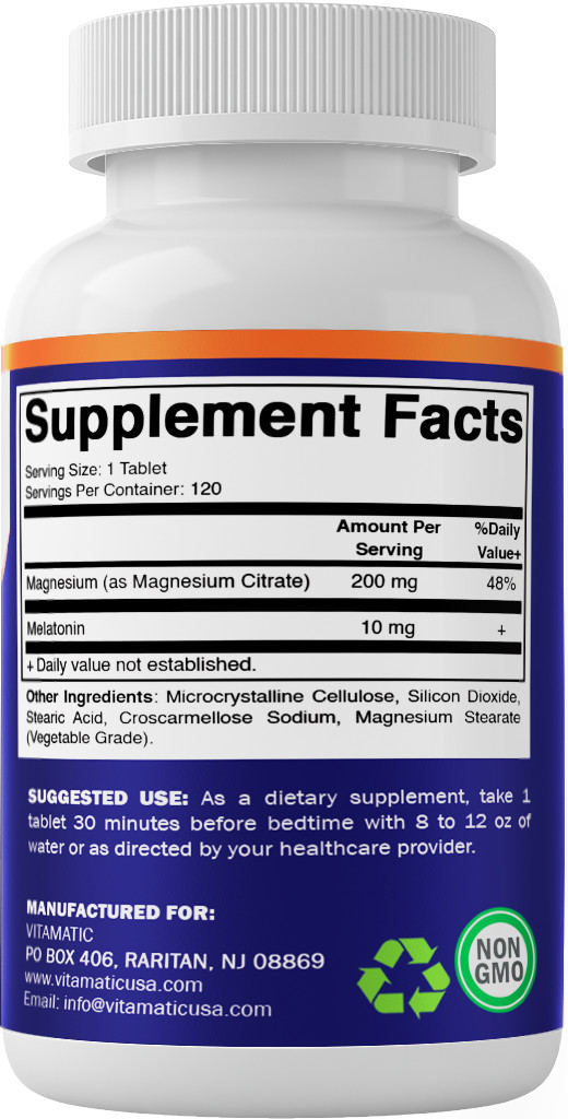 Vitamatic Melatonin 10 mg with Magnesium 200 mg 120 Tablets – High Potency Sleep