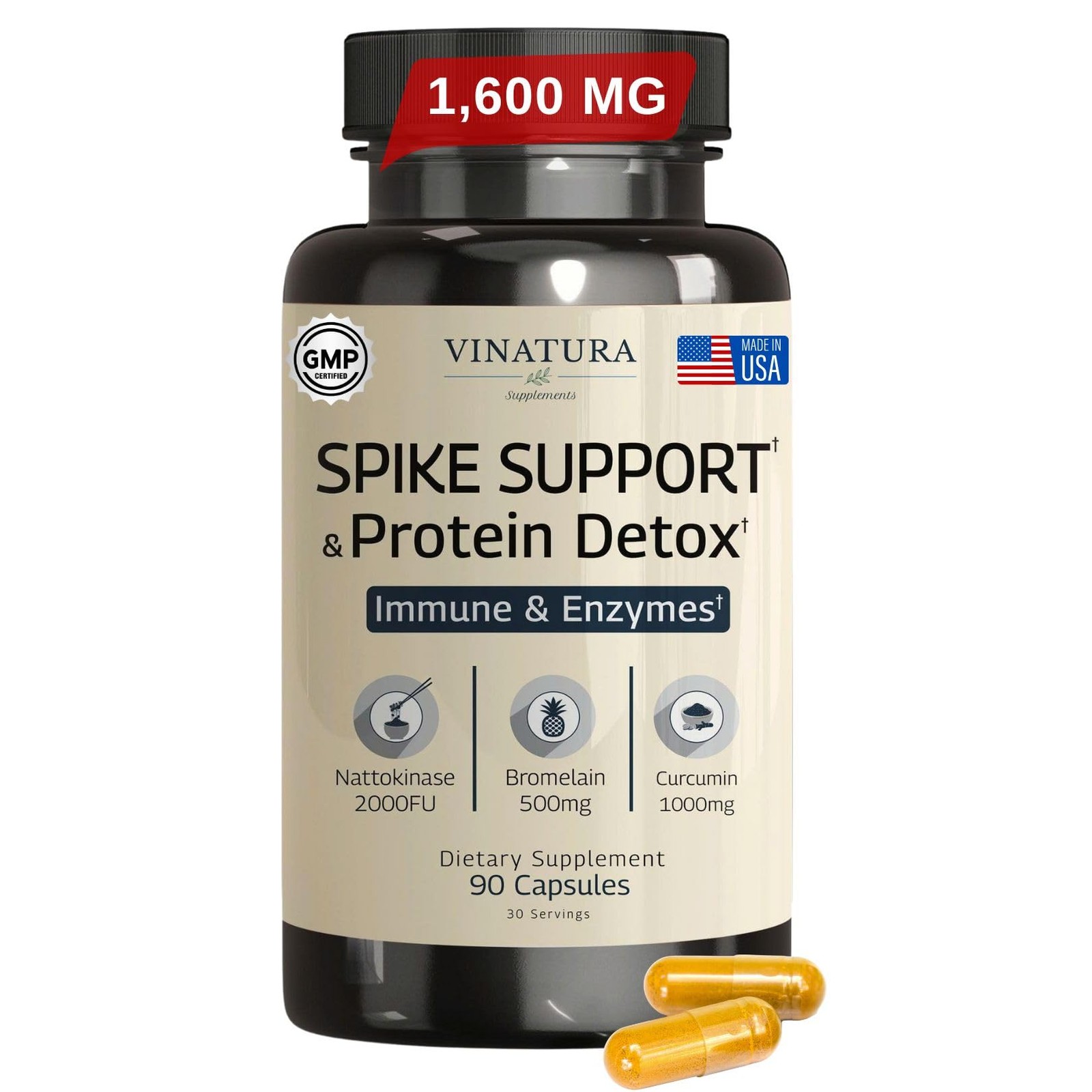 VINATURA Spike Protein Detox Curcumin 1000 mg, Bromelain 500 mg, Nattokinase…