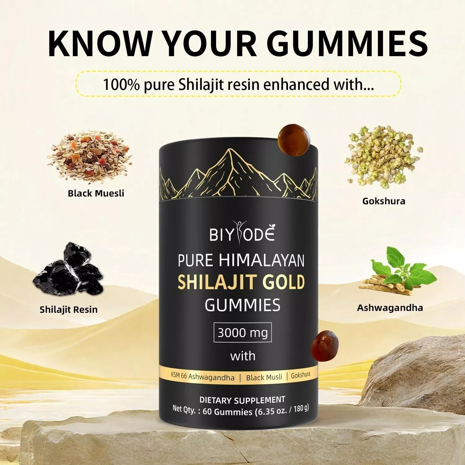Himalayan Shilajit GOLD Gummies, Organic, Extremely Potent 3000 weight measure,