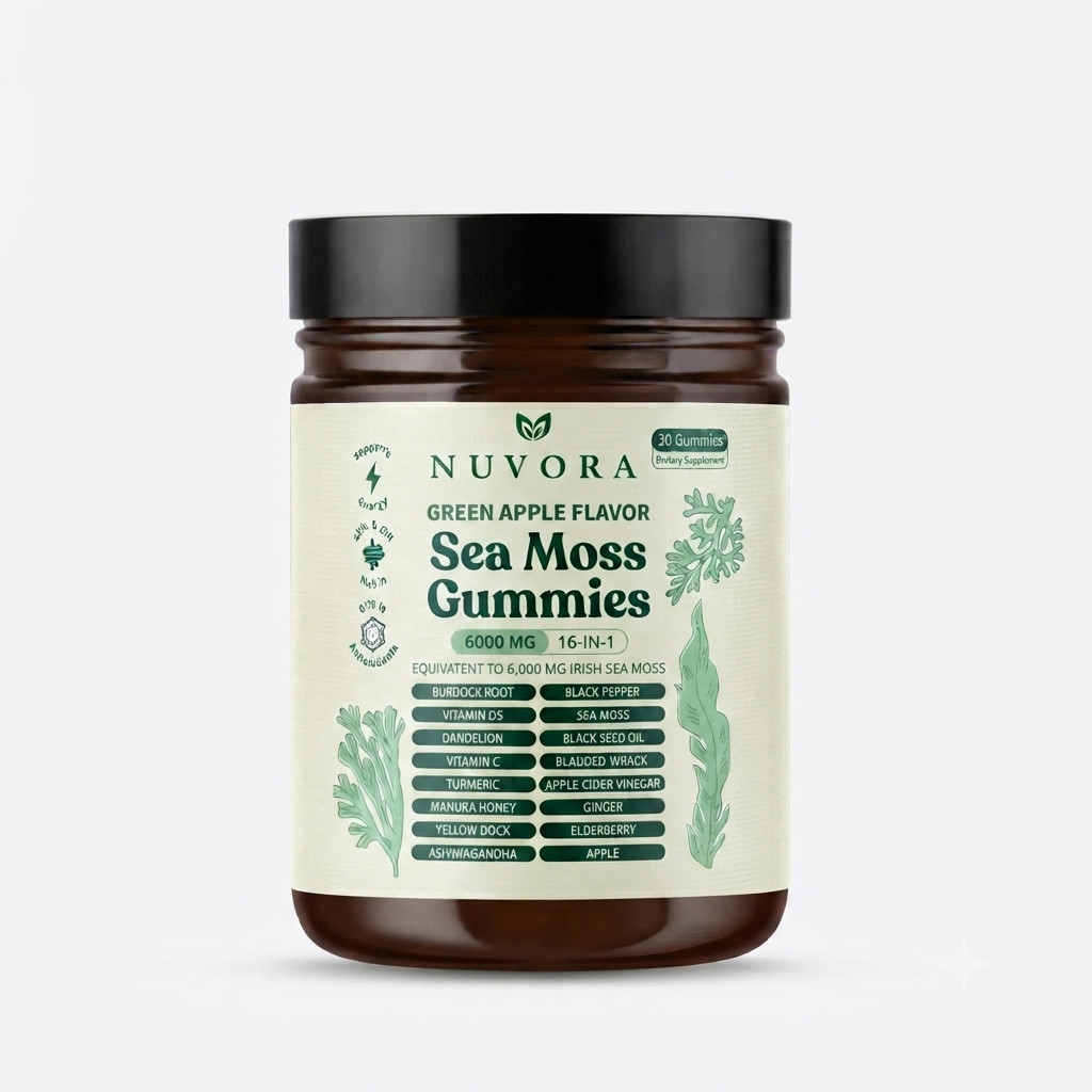16-in-1 Irish Sea Moss Gummies 6000mg Green Apple Wellness Supplement 30 Ct
