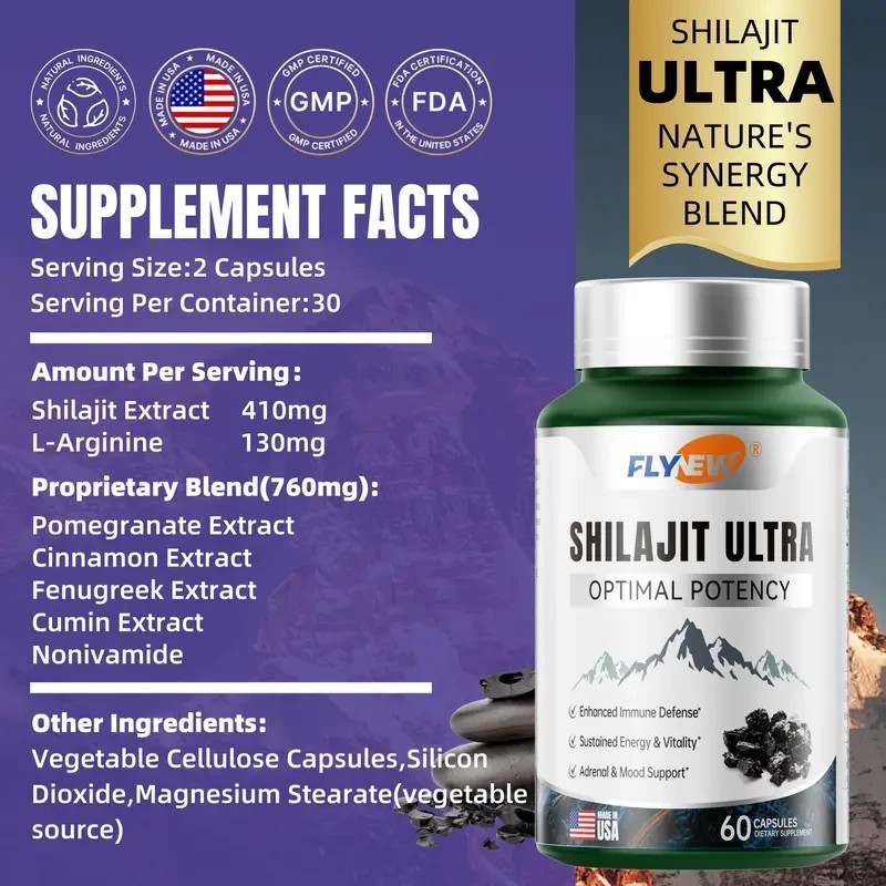 3PCS Flynew Optimal Potency | Shilajit Ultra | Adaptogen Energy Stamina Immune