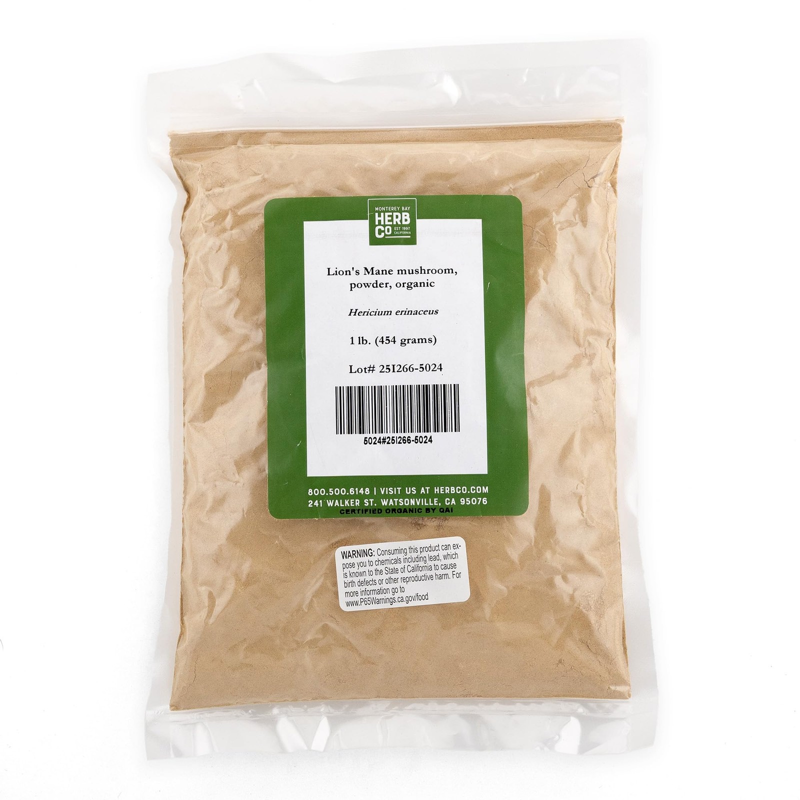 Organic Lion’s Mane Mushroom Powder, by Herb Co, Hericium Erinaceus, Hou Tou …