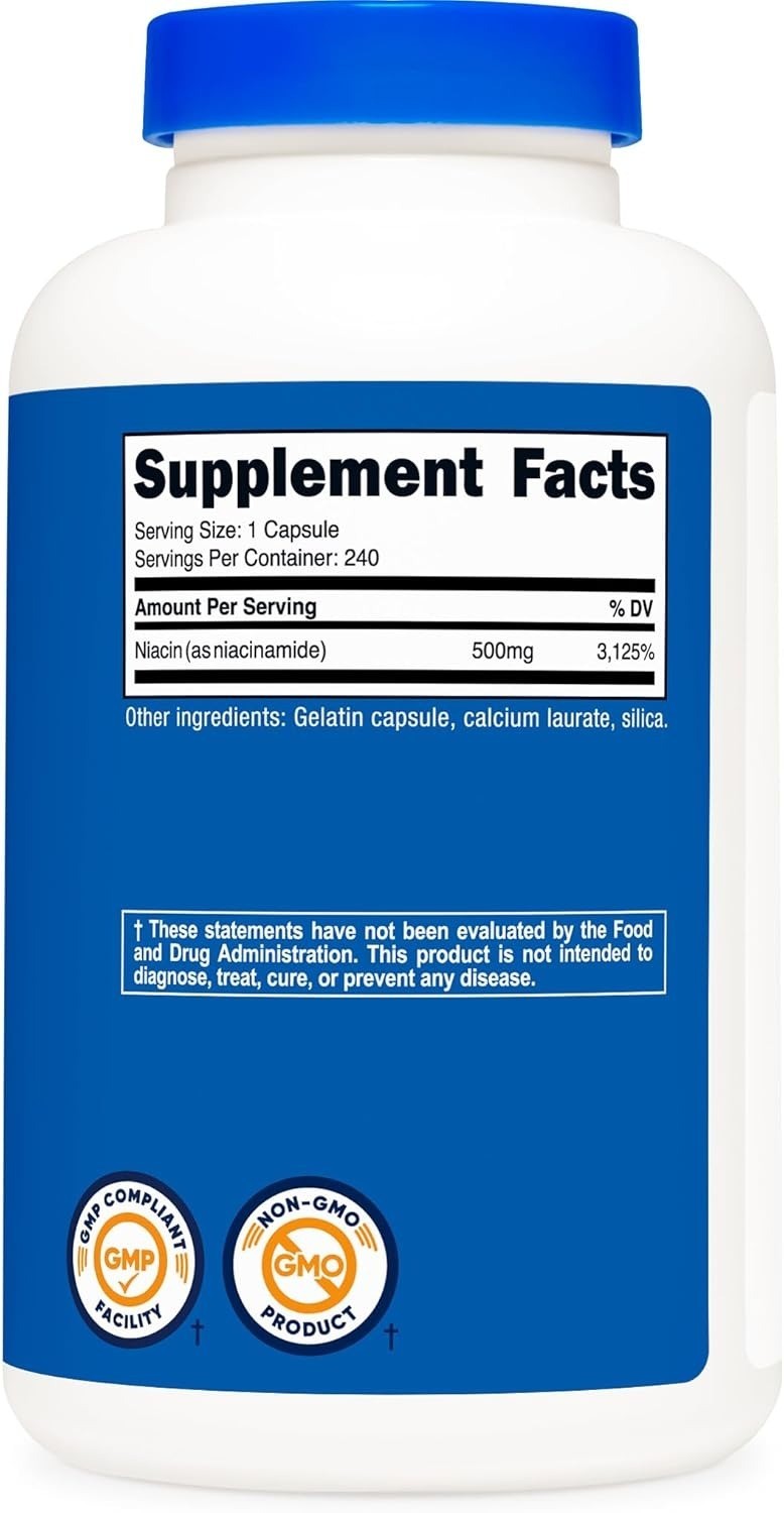 Nutricost Niacinamide Vitamin B3 500mg 240 Capsules Flush Free Non-GMO Gluten Fr