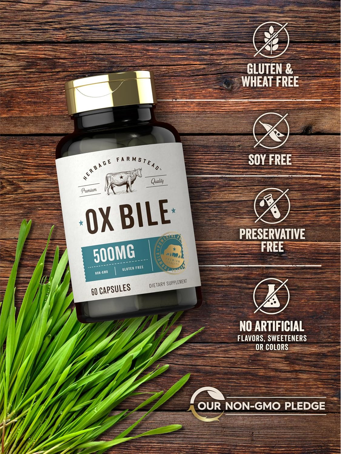 Ox Bile Supplement 500 Mg | 60 Capsules | Digestive Enzymes | Non-Gmo & Gluten F