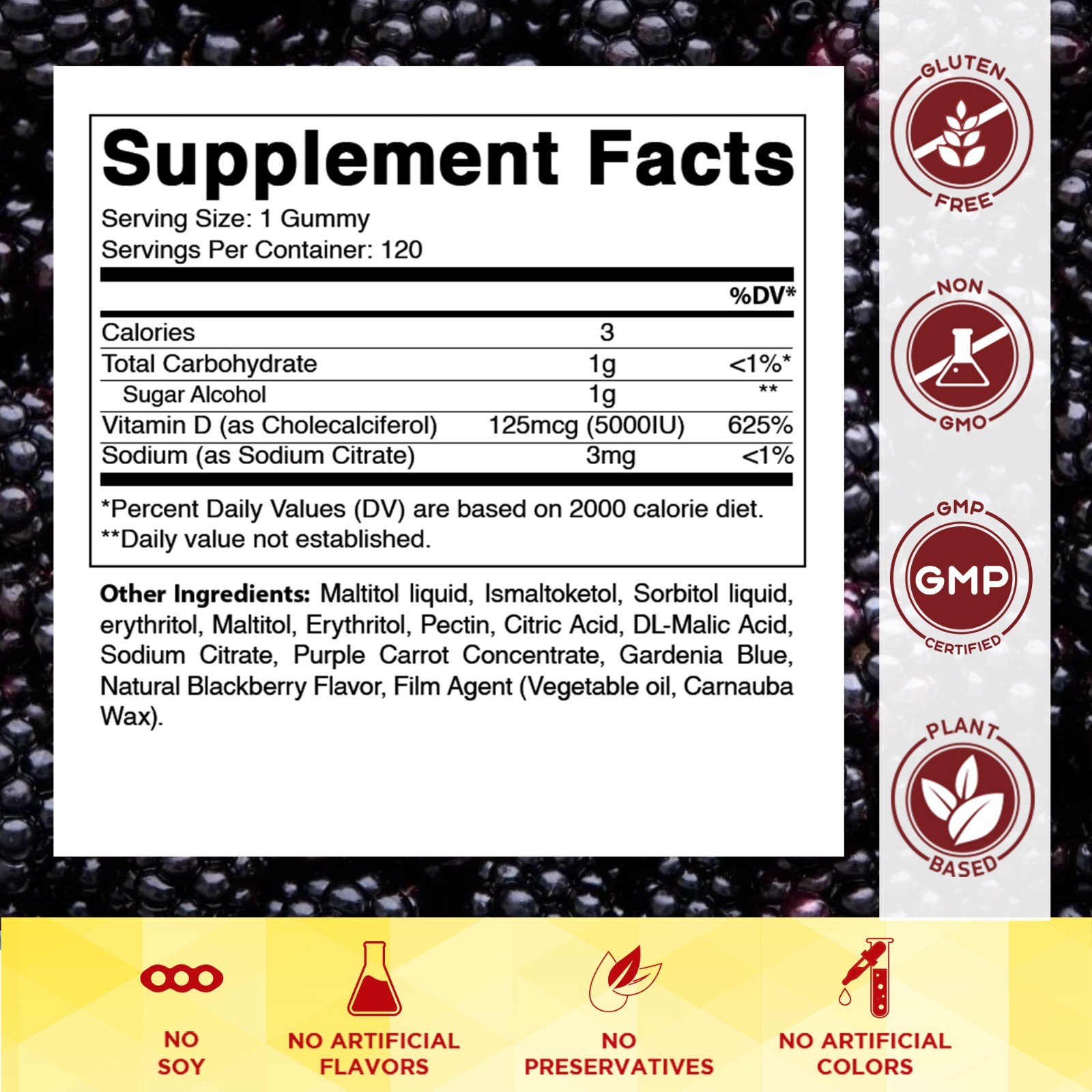 Vitamatic Sugar Free Vitamin D3 (5000 IU) – 120 Pectin Based Gummies.