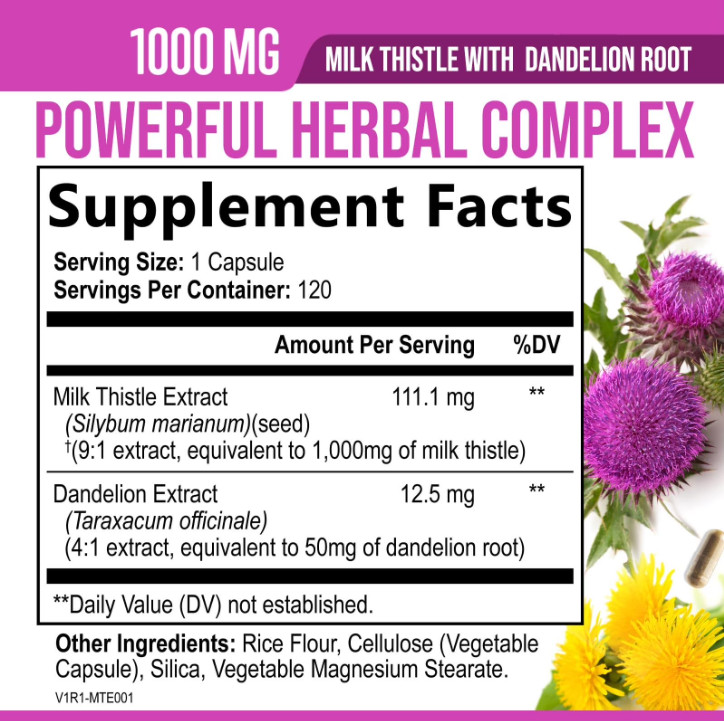 ( 2 pack) Milk Thistle Supplement for Liver Detox and Cleanse 1000mg