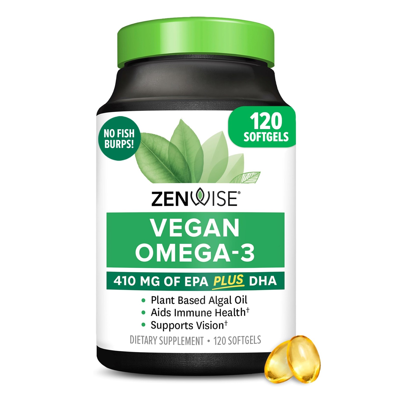 Zenwise Health Vegan Omega 3 Supplement – Burpless 120 Count (Pack of 1)