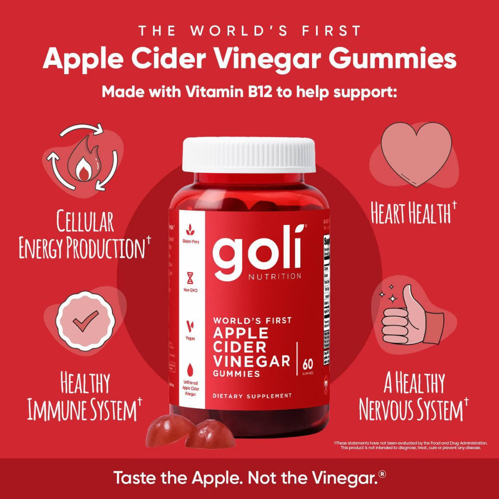 Goli Nutrition Apple Cider Vinegar Vegan Gummies – 60ct 500mg per Serving