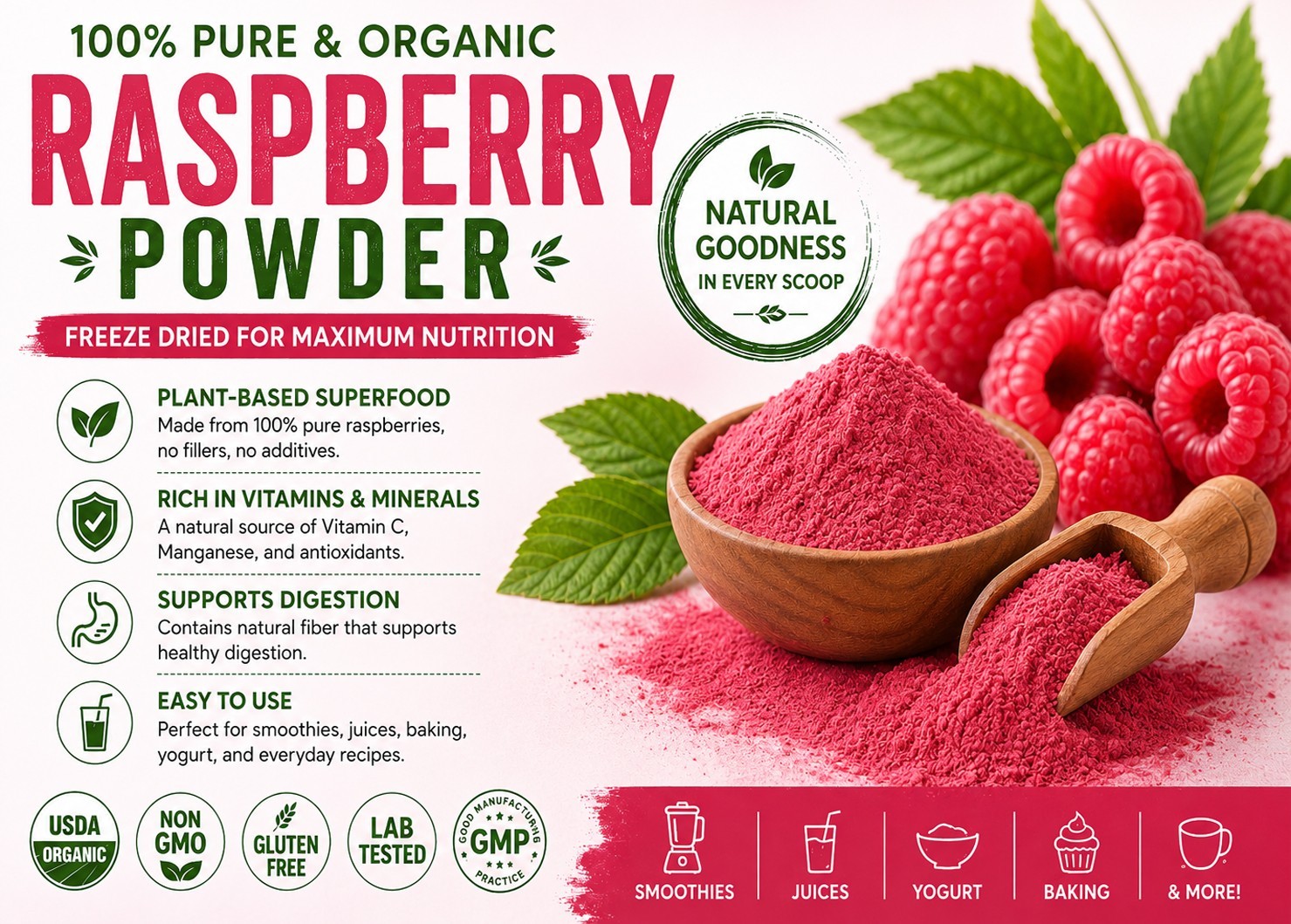 Freeze Dried Raspberry Powder Organic Superfood Non GMO Gluten Free Vegan 8oz
