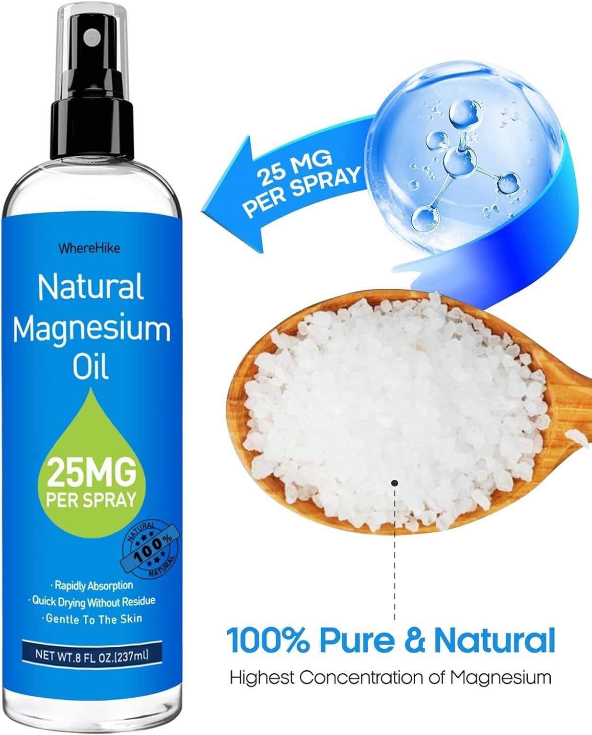 100% Pure Magnesium Oil Spray 8 fl oz – Quick Absorbing Muscle & Joint Relief ..