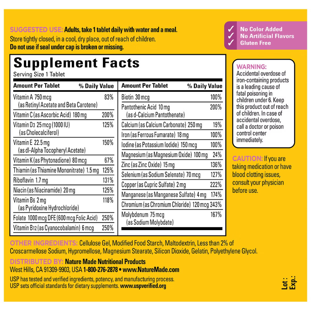 Nature Made Women Multivitamin Tablets, USP Verified – 120ct