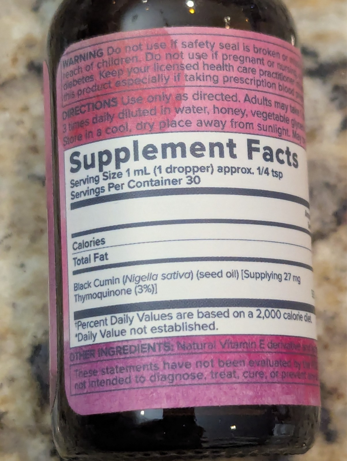Heritage Store Black Seed Oil 3% Thymoquinone Liquid Drops 1 fl oz exp: 01/2029