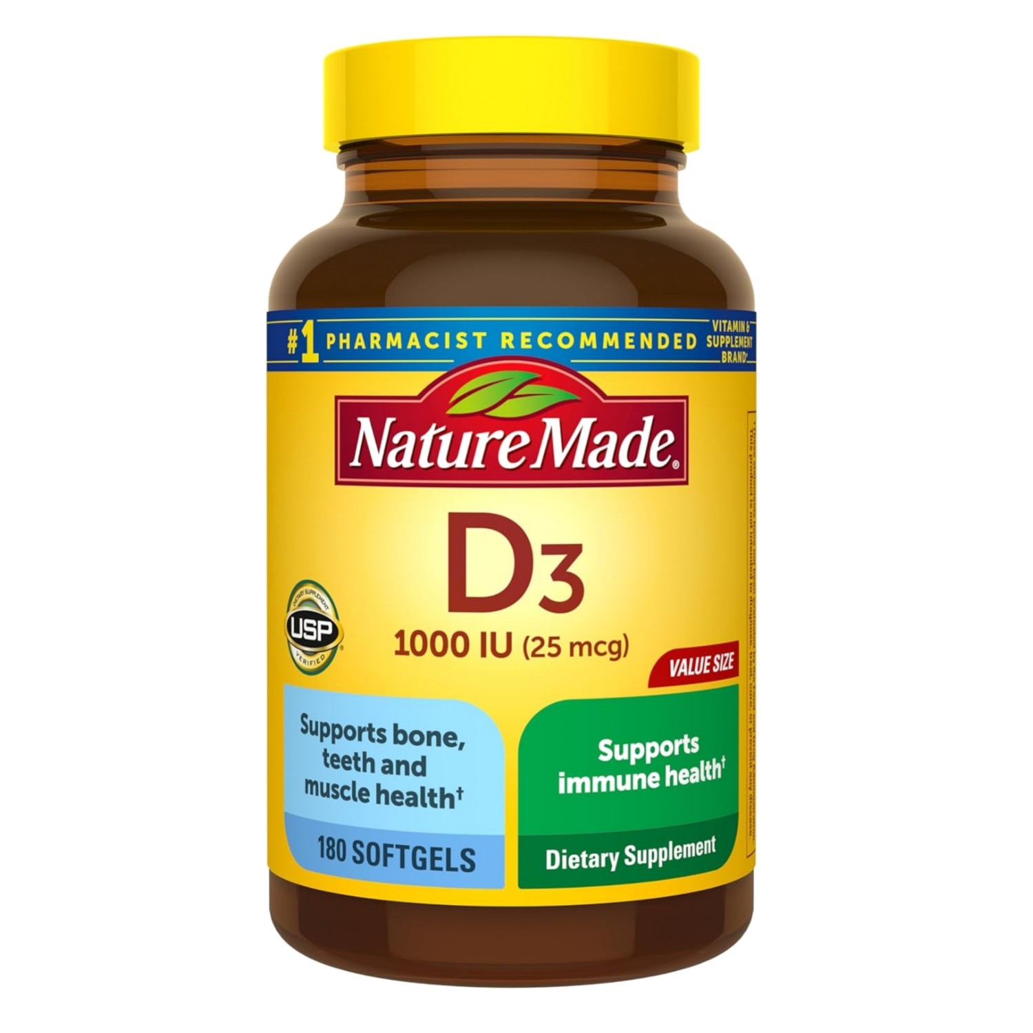 Nature Made Vitamin D3 1000 IU (25 Mcg), Vitamin D Supplement for Bone, Teeth, M