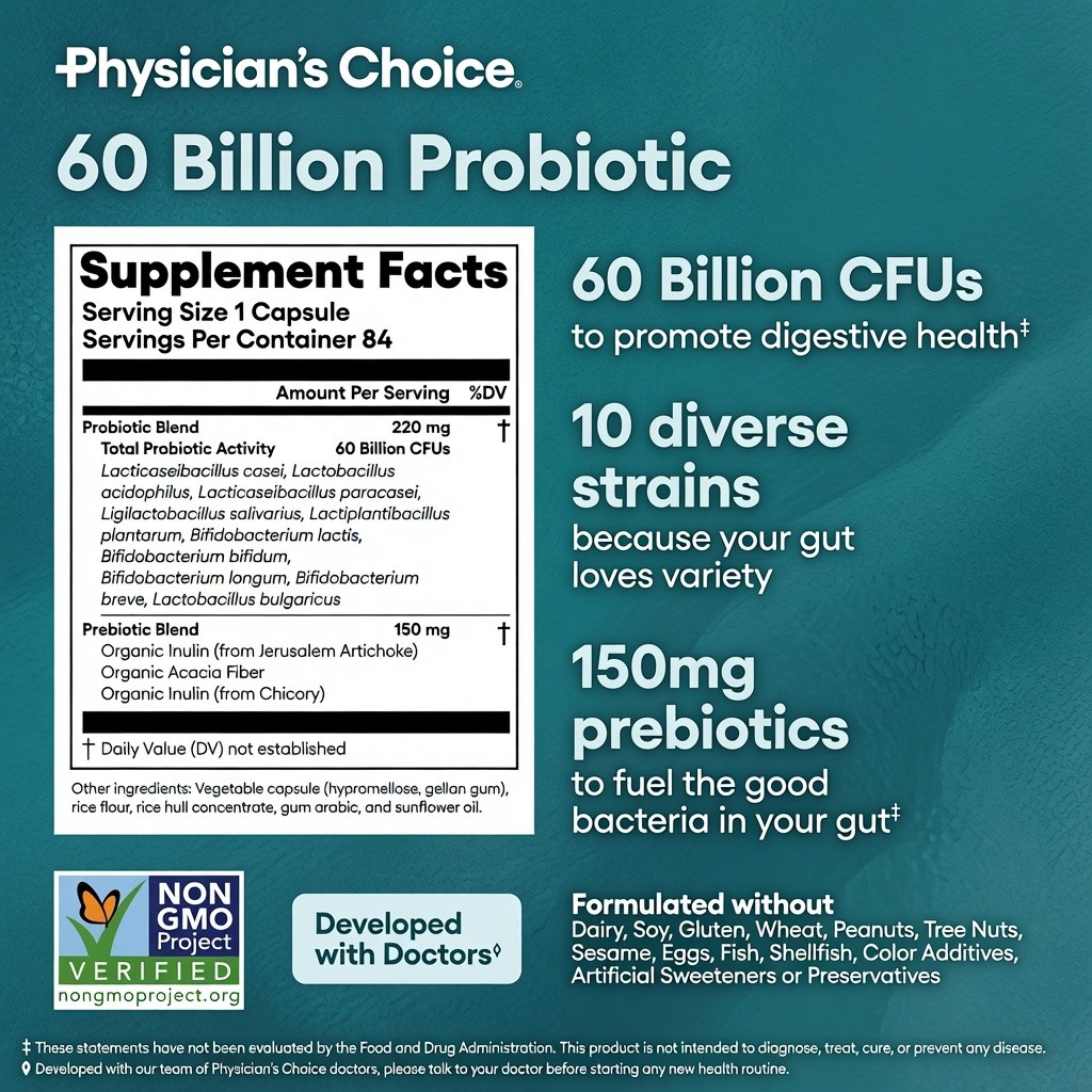 Physician’s Choice 60 Billion Probiotic 10 Strains Digestive Support 30 Caps