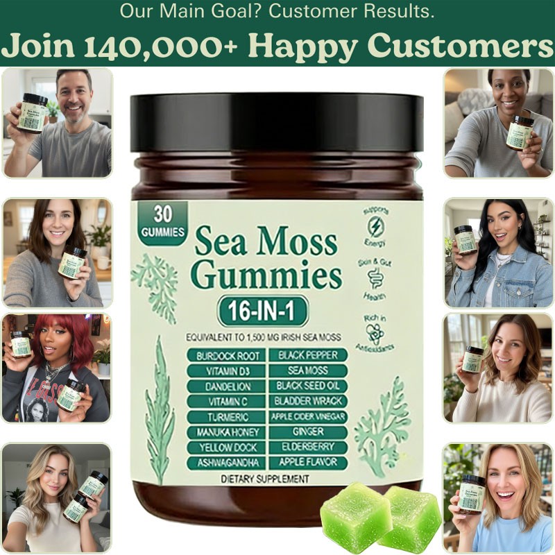16 in Gummy Organic Sea Moss 1 | Irishmoss Extract 6000Mg | Green Apple Flavor