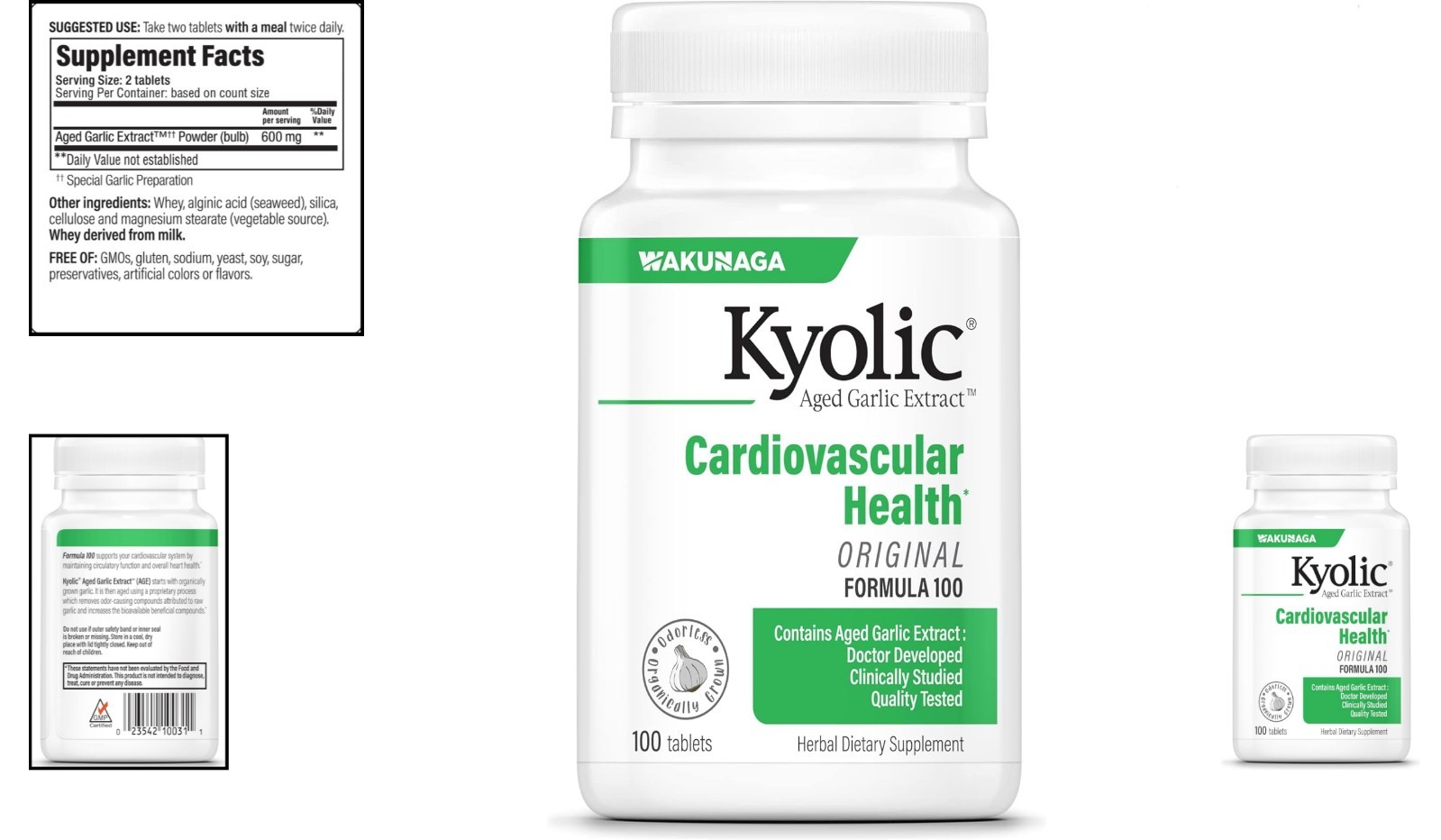 100 Count Odorless Aged Garlic Tablets for Cardiovascular and Immune Support