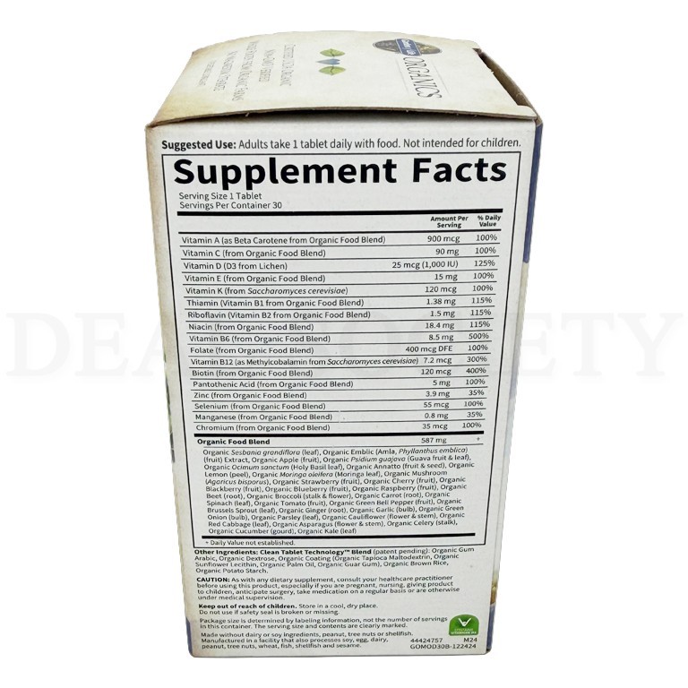 Garden of Life Once Daily Organic Whole Food Multivitamin for Men 30 Tablets