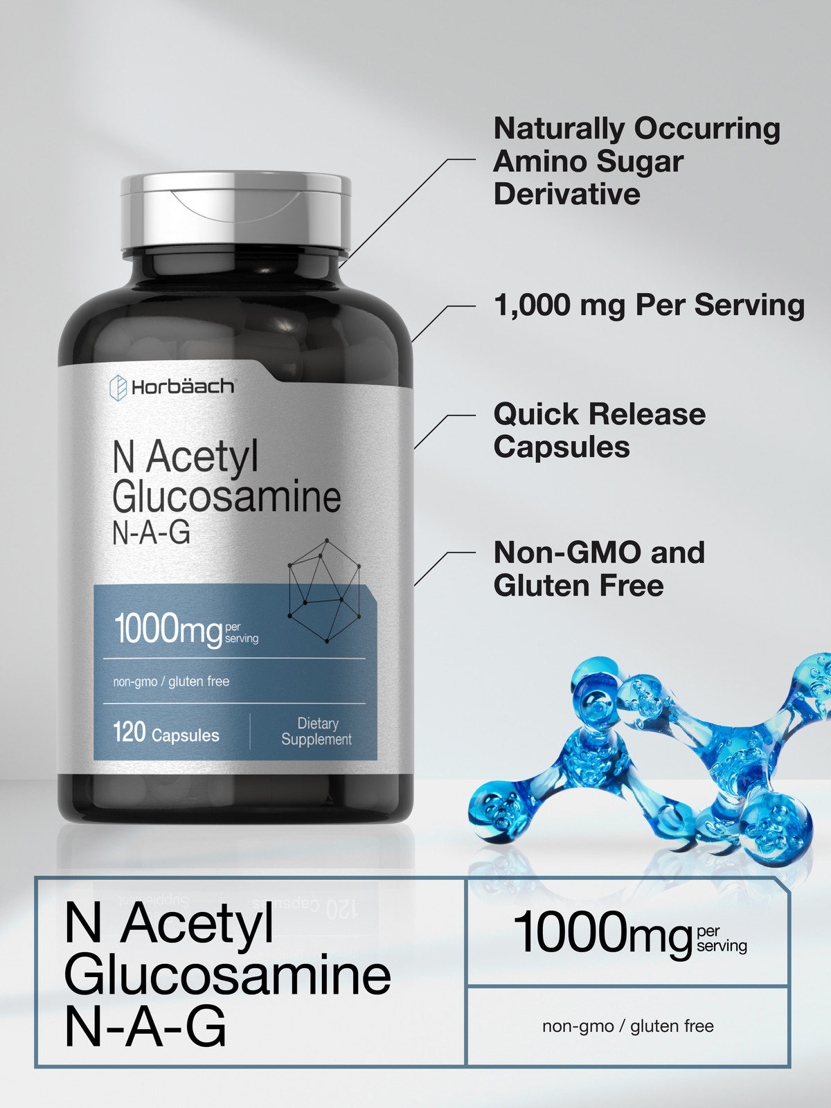 N-Acetyl Glucosamine 1000mg | 120 Capsules | N-A-G Supplement | by Horbaach