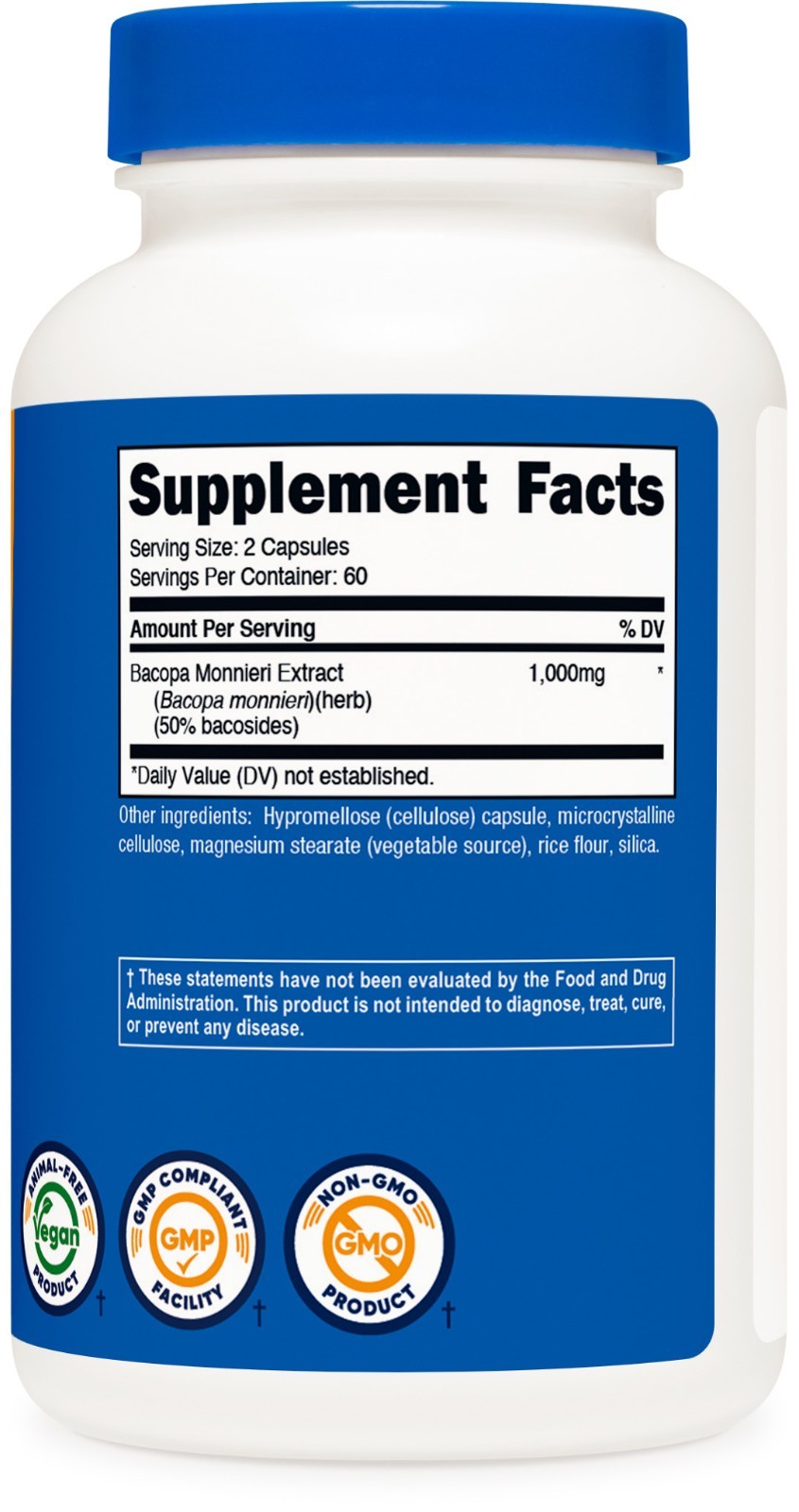 Nutricost Bacopa Monnieri 1,000mg, 120 Capsules (60 Servings)