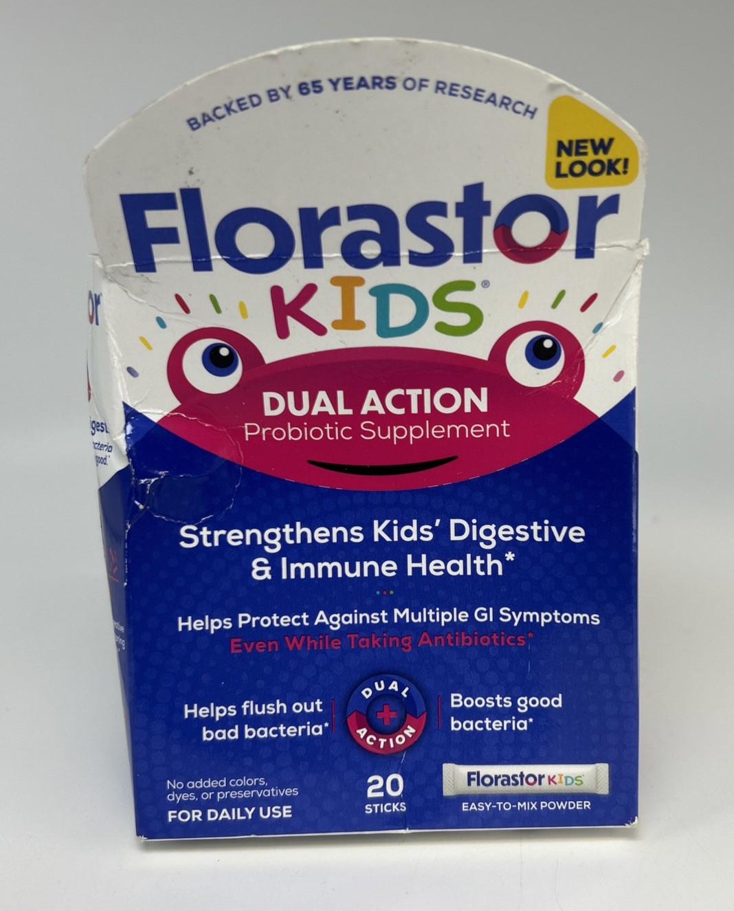 Florastor Kids Dual Action Probiotic Supplement 20 Sticks EXP 06/28 NEW Worn Box
