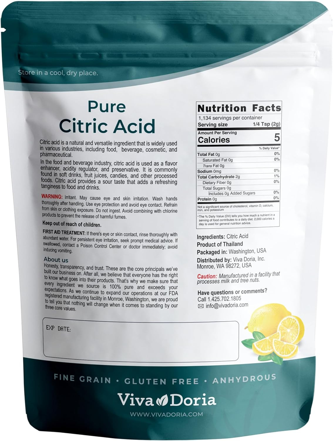 100% Pure Citric Acid, Food Grade, Fine Grain, 5 Pounds (80 Ounces)