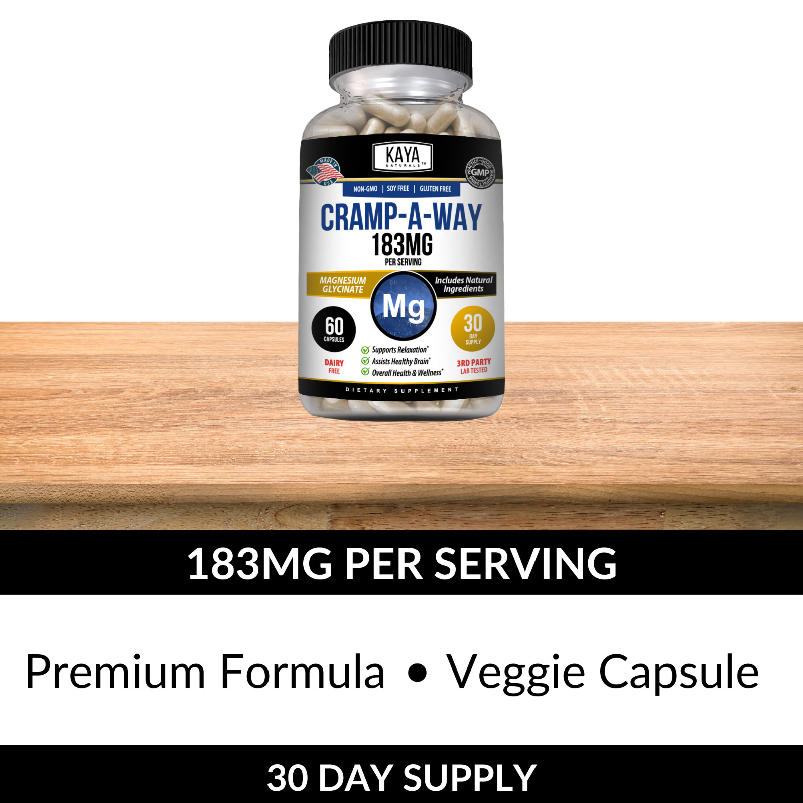 (2 Pack) Cramp-A-Way 60ct Magnesium Glycinate, Sleep Aid, Joint & Bone Support