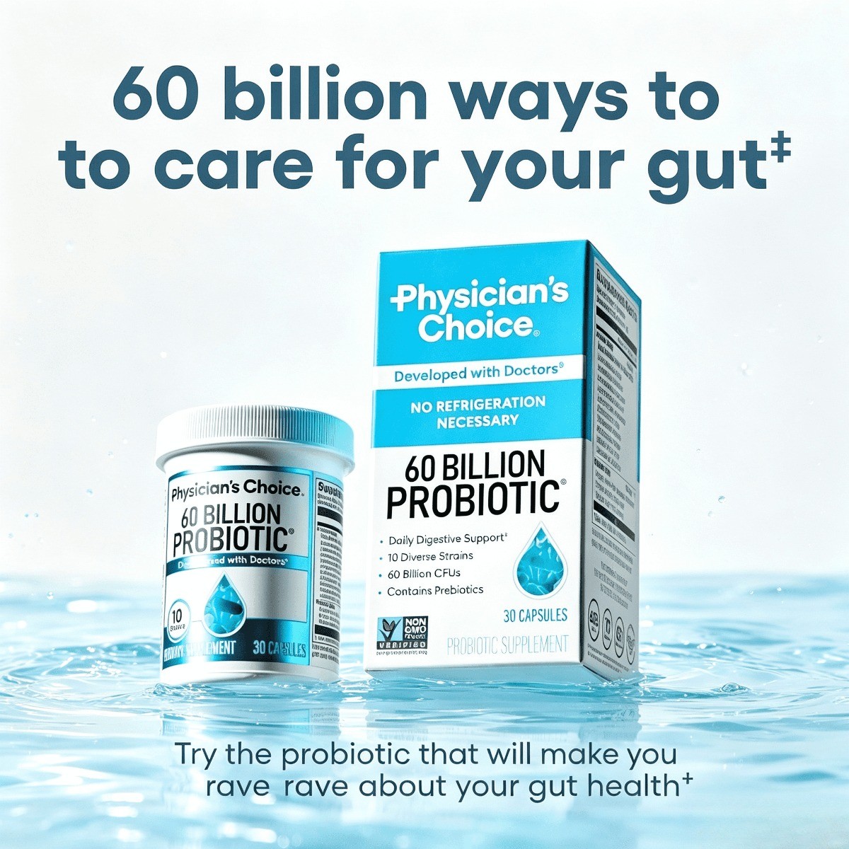Physician’s Choice 60B Probiotic–10 Strains,Prebiotics for Gut & Immune Health