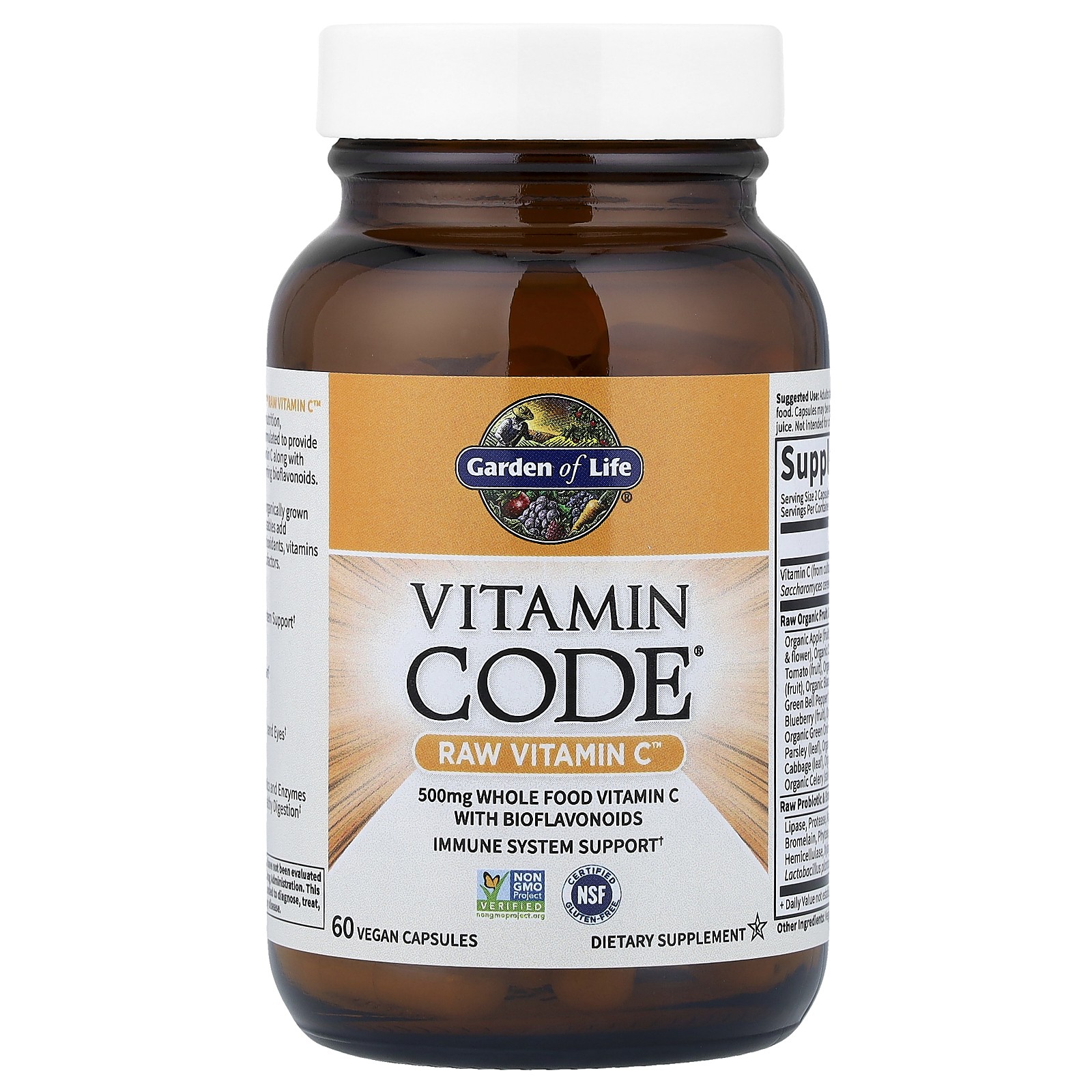 Garden of Life Vitamin Code Raw Vitamin C 60 Vegan Capsules Gluten-Free, Kosher,