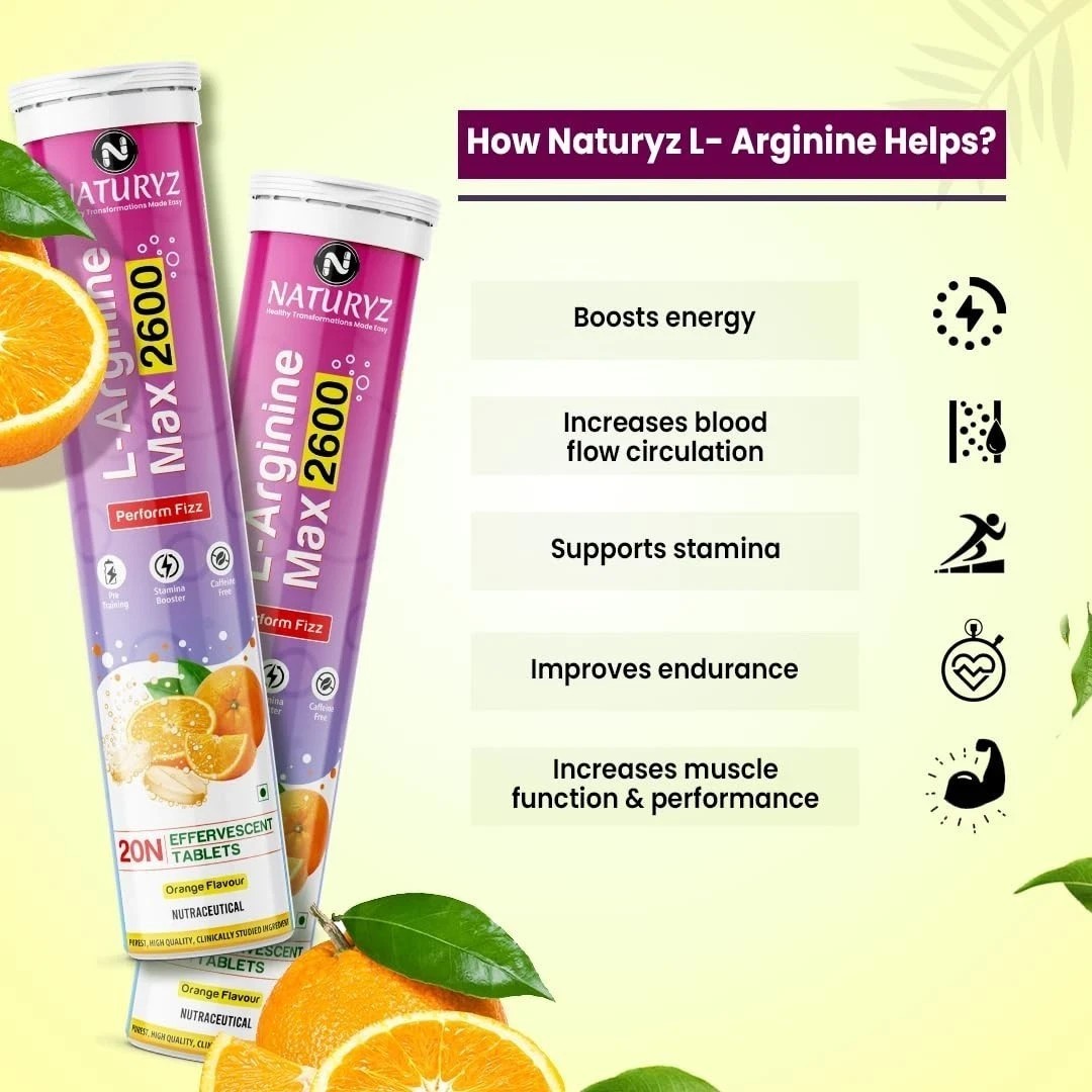 Naturyz L-Arginine Max 2600 Effervescent Tablets (Orange Flavour) – 20 tab h032