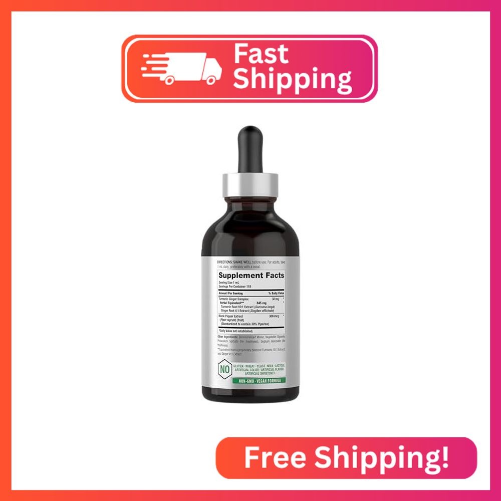 Horbaach Turmeric and Ginger Supplement Drops | 4 fl oz | with Black Pepper Extr