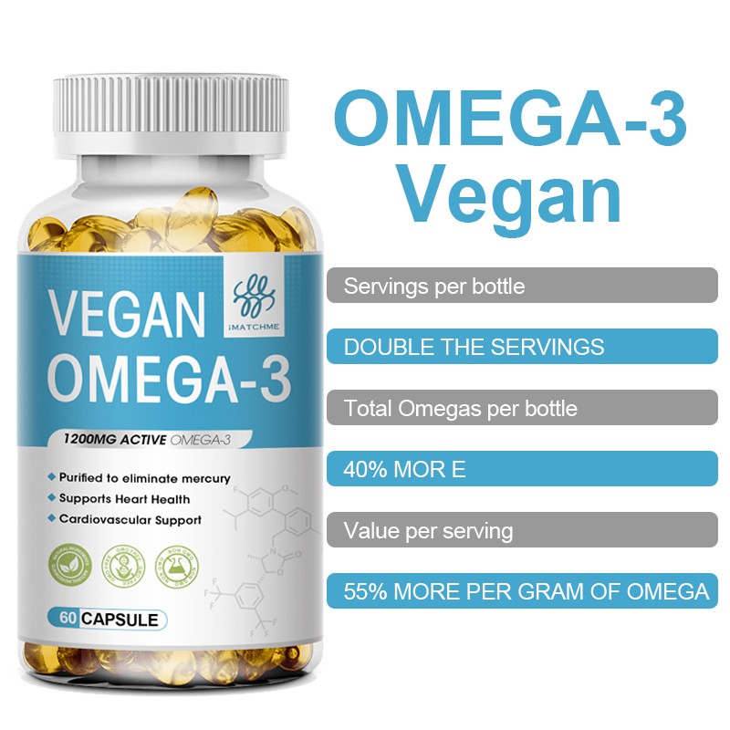 Omega 3 Vegan Oil Capsules Triple Strength Joint Support 1200 mg EPA & DHA