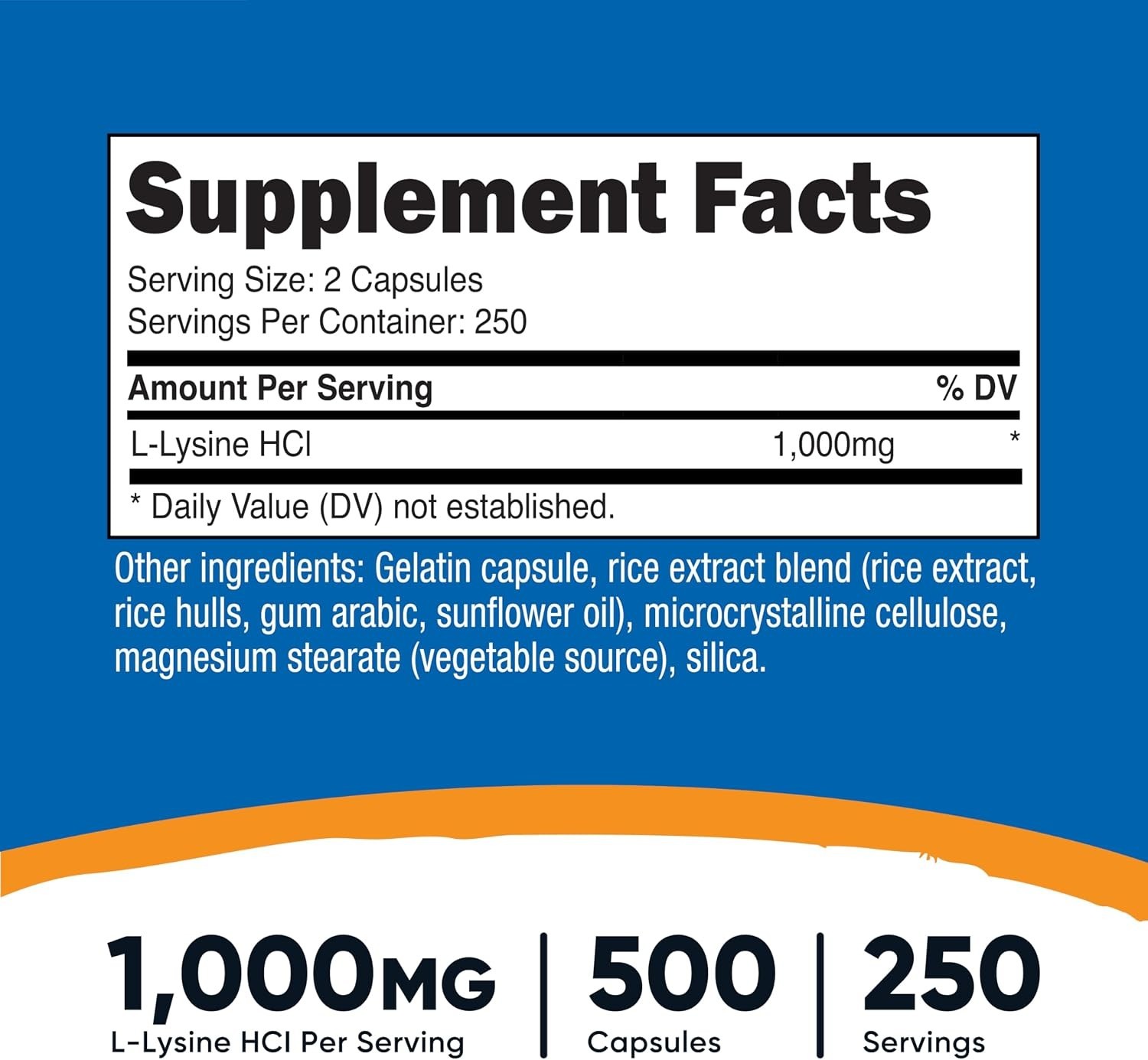 500 Capsules of L-Lysine 1000mg Per Serving – Essential Amino Acid, Gluten Free