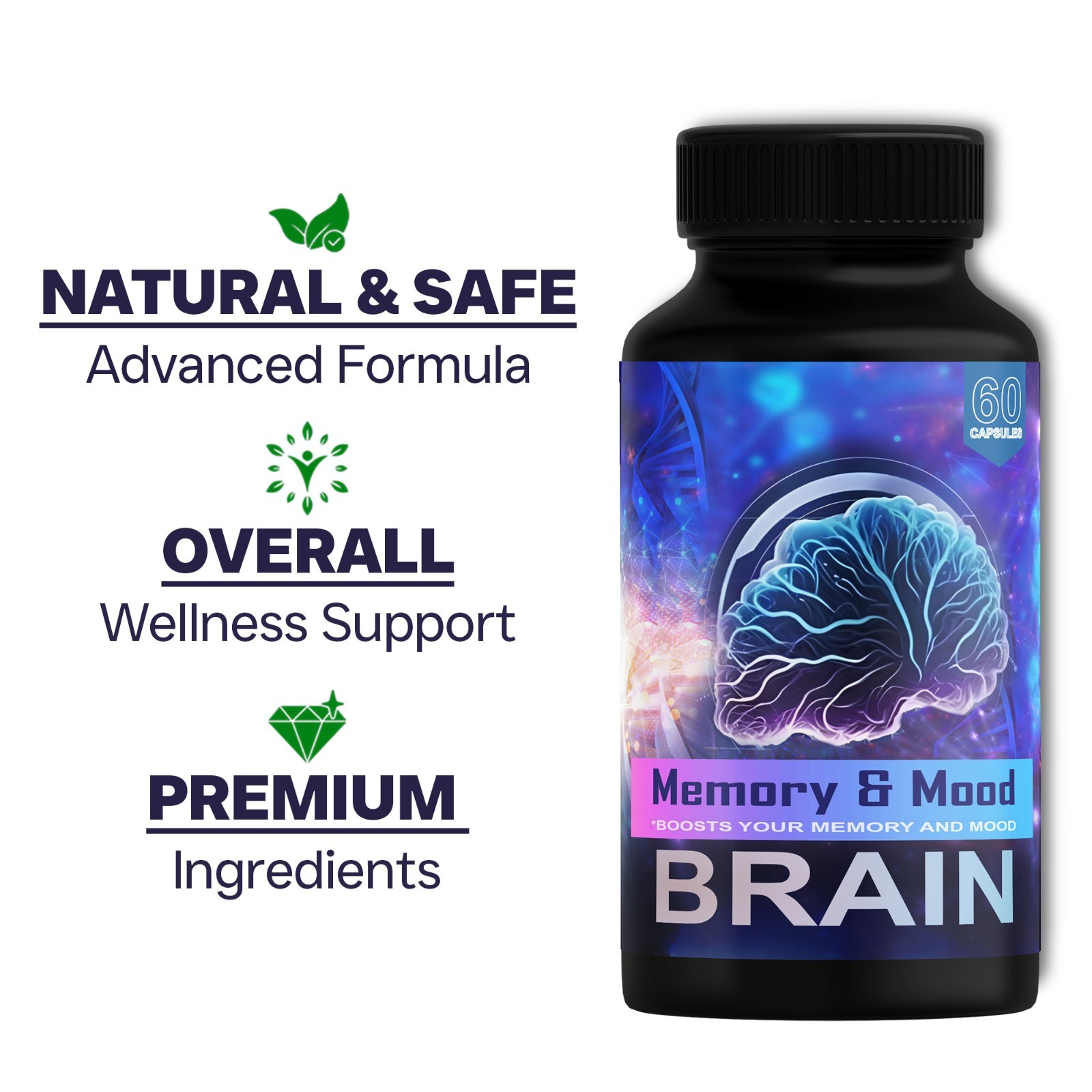 ( 2 Pack ) Brain Memory and Mood Support Supplement Pills Advanced Formula