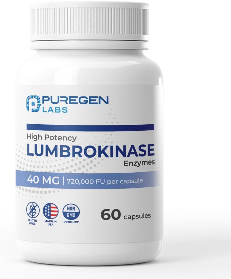 Puregen Labs Lumbrokinase 40mg per Capsule High Potency Supplement 60 Veg Caps