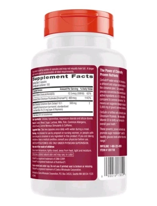 Trunature Concentrate Cinsulin 500mg, 200 Vegetarian Capsule Exp 04/2028