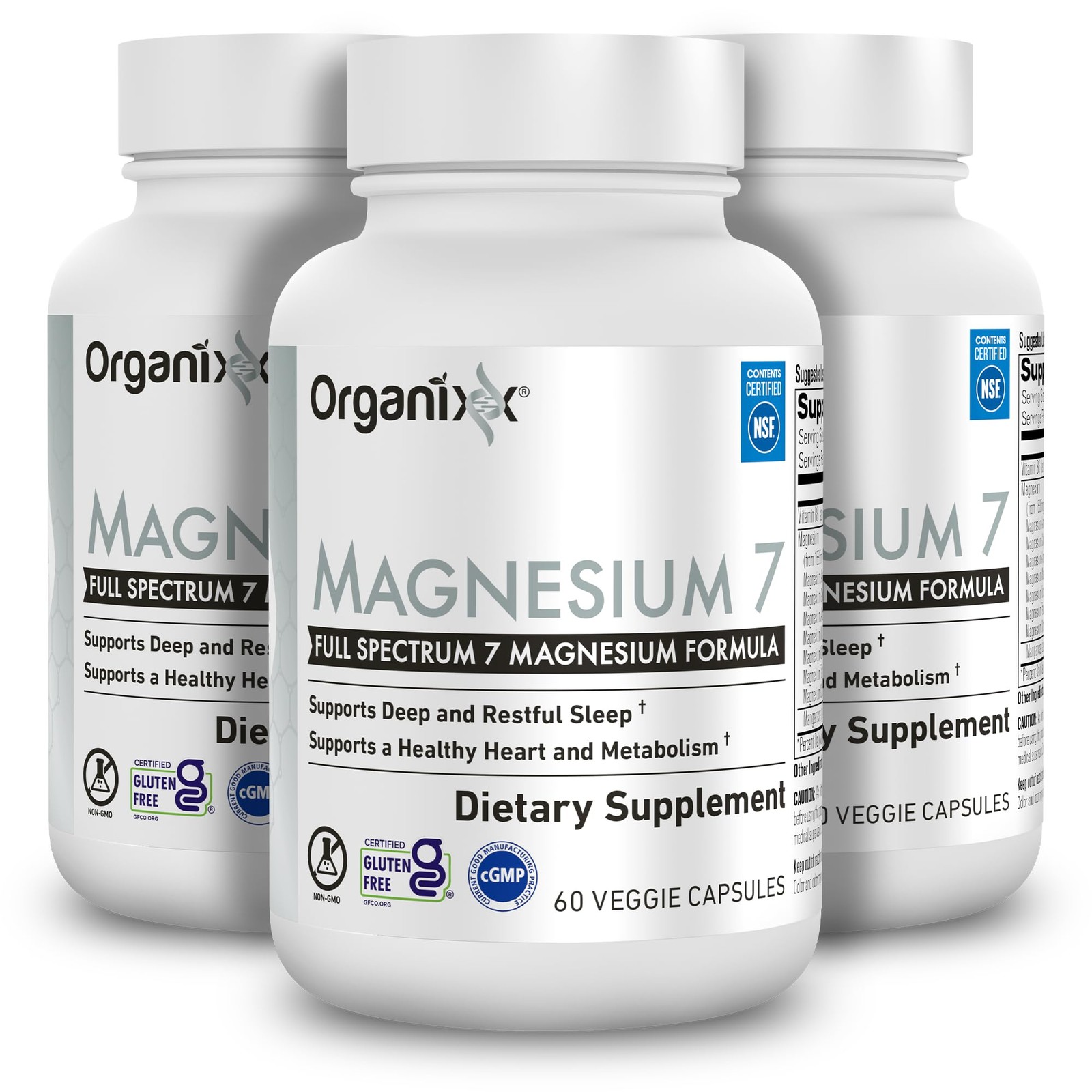 Organixx Magnesium 7 Supplement, Natural 60 Count (Pack of 3)