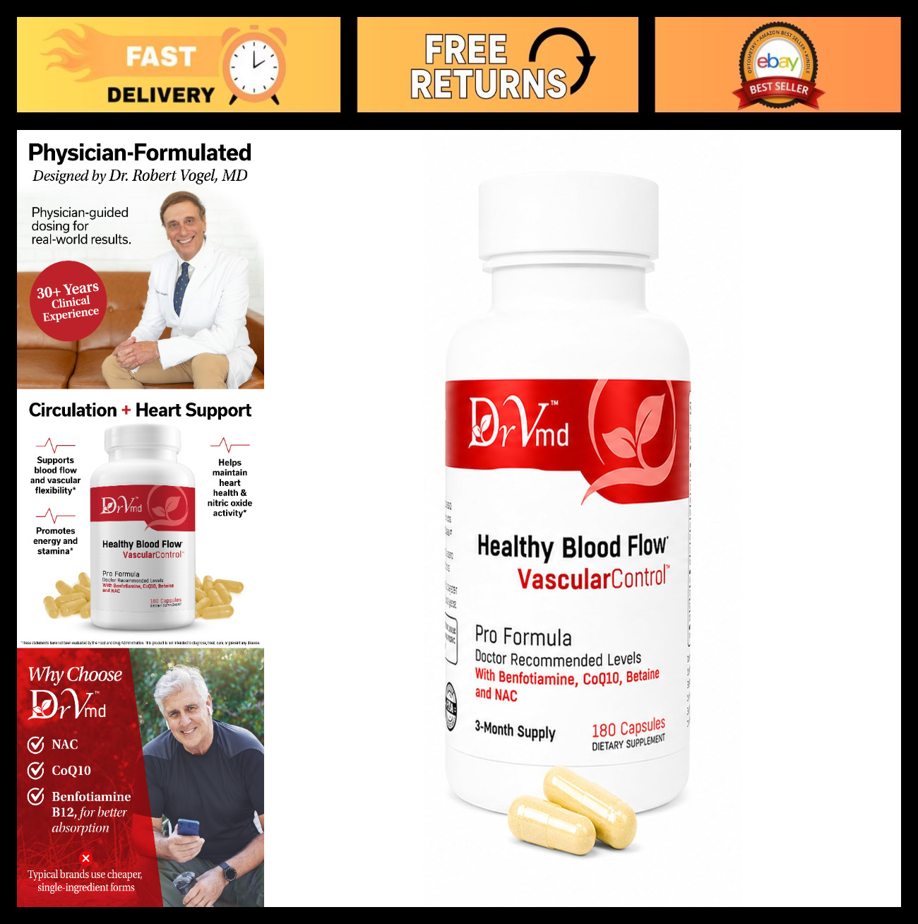 Circulation & Blood Flow Support – CoQ10, Betaine, Benfotiamine, NAC, B-Complex