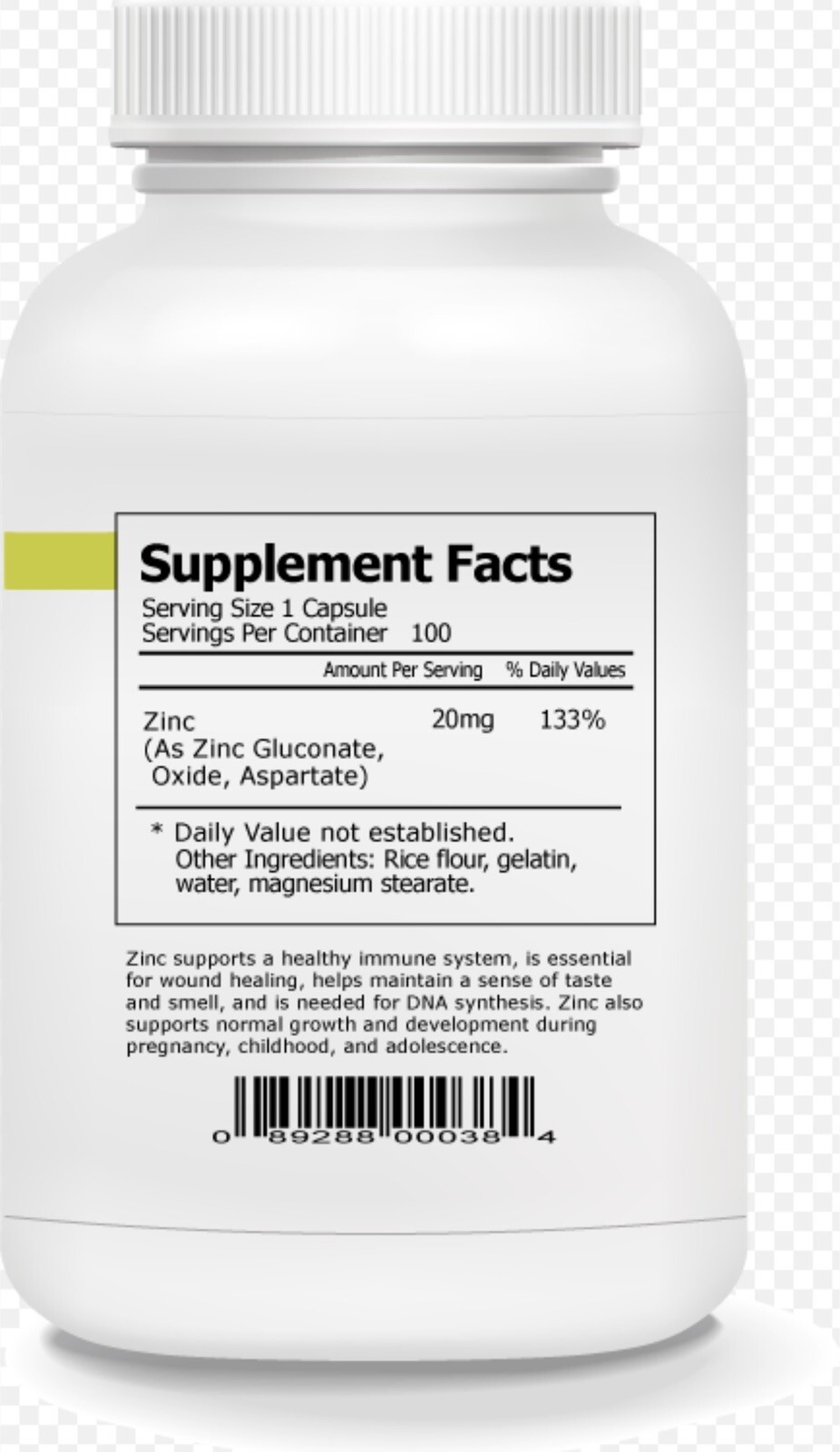 Zinc 20mg, Supports Healthy Immune System, Helps Maintain Sense of Taste, Smell